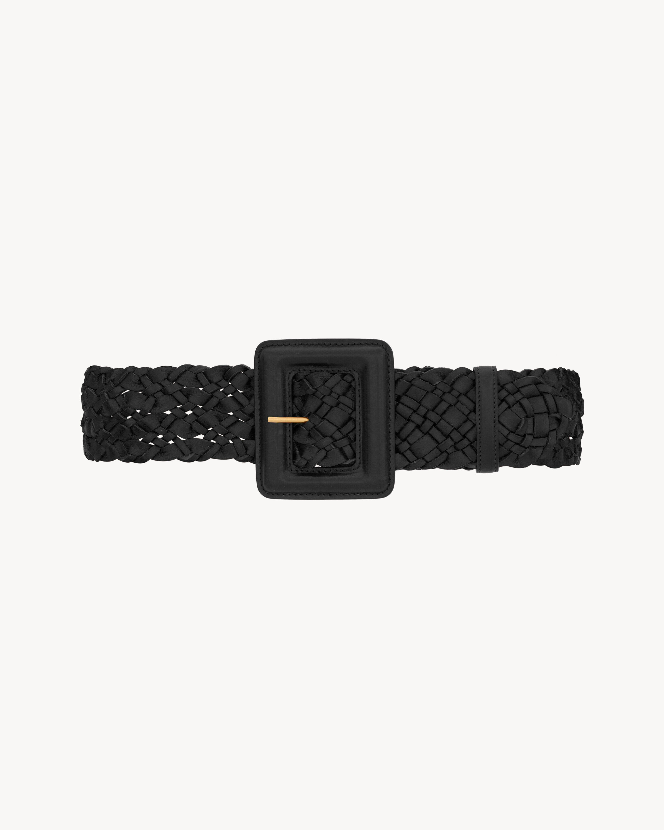 Saint Laurent Covered Buckle Wide Belt In Woven Leather - Black - Women - 100