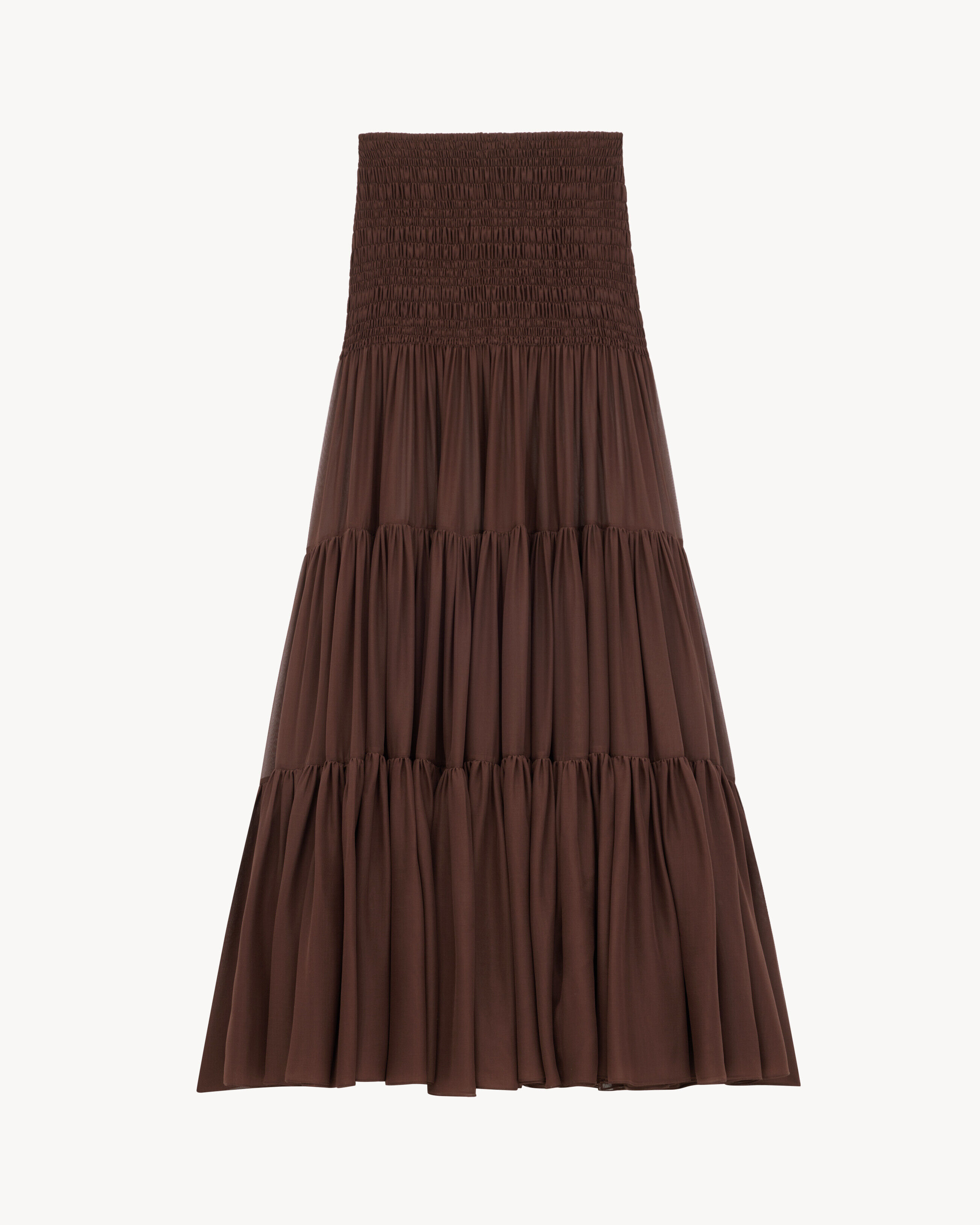 Saint Laurent Ruffled Skirt In Silk Crepe Muslin - Amber - Women - 38