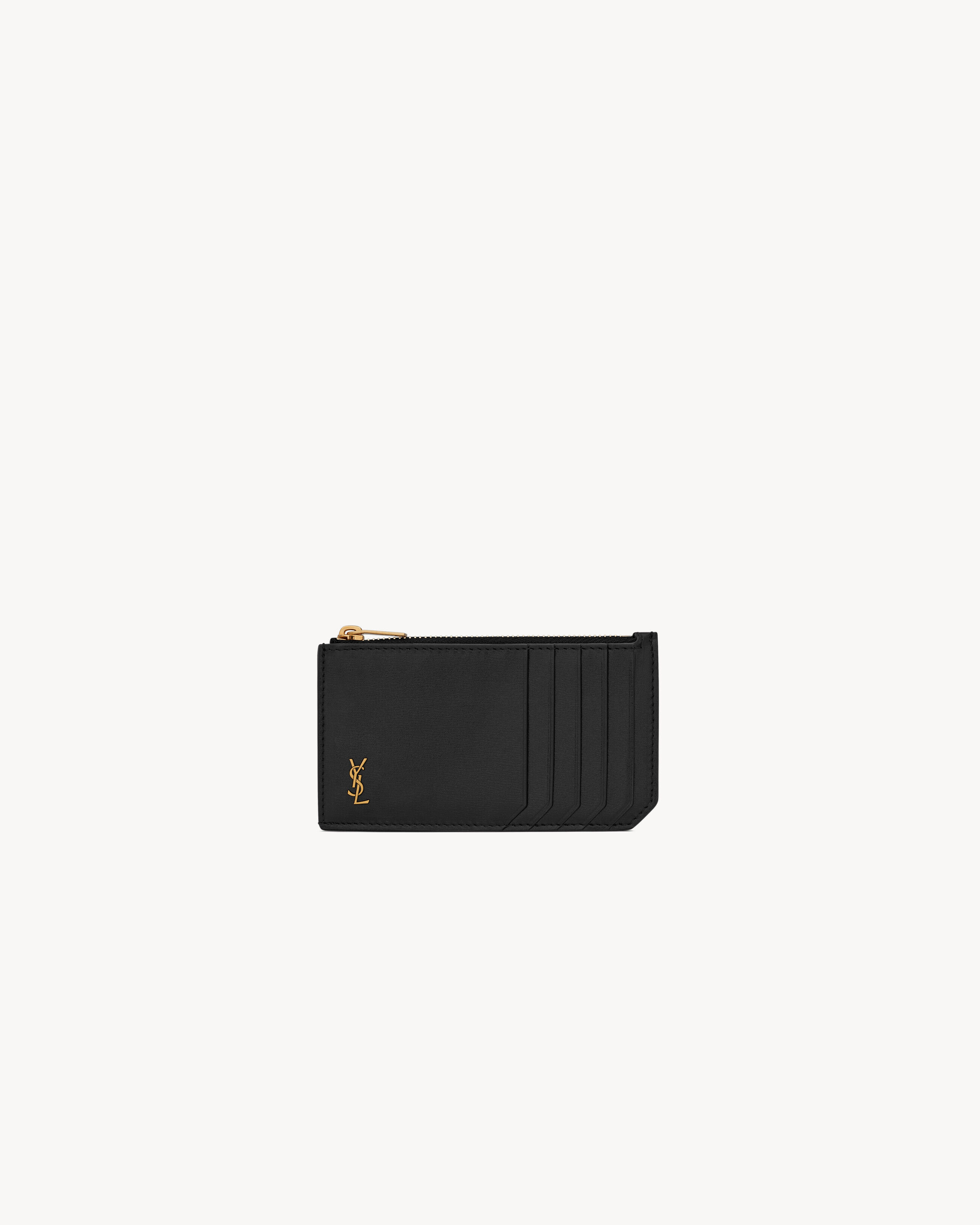Saint Laurent Tiny Cassandre Zipped Fragments Credit Card Case In Shiny Leather - Black - Men