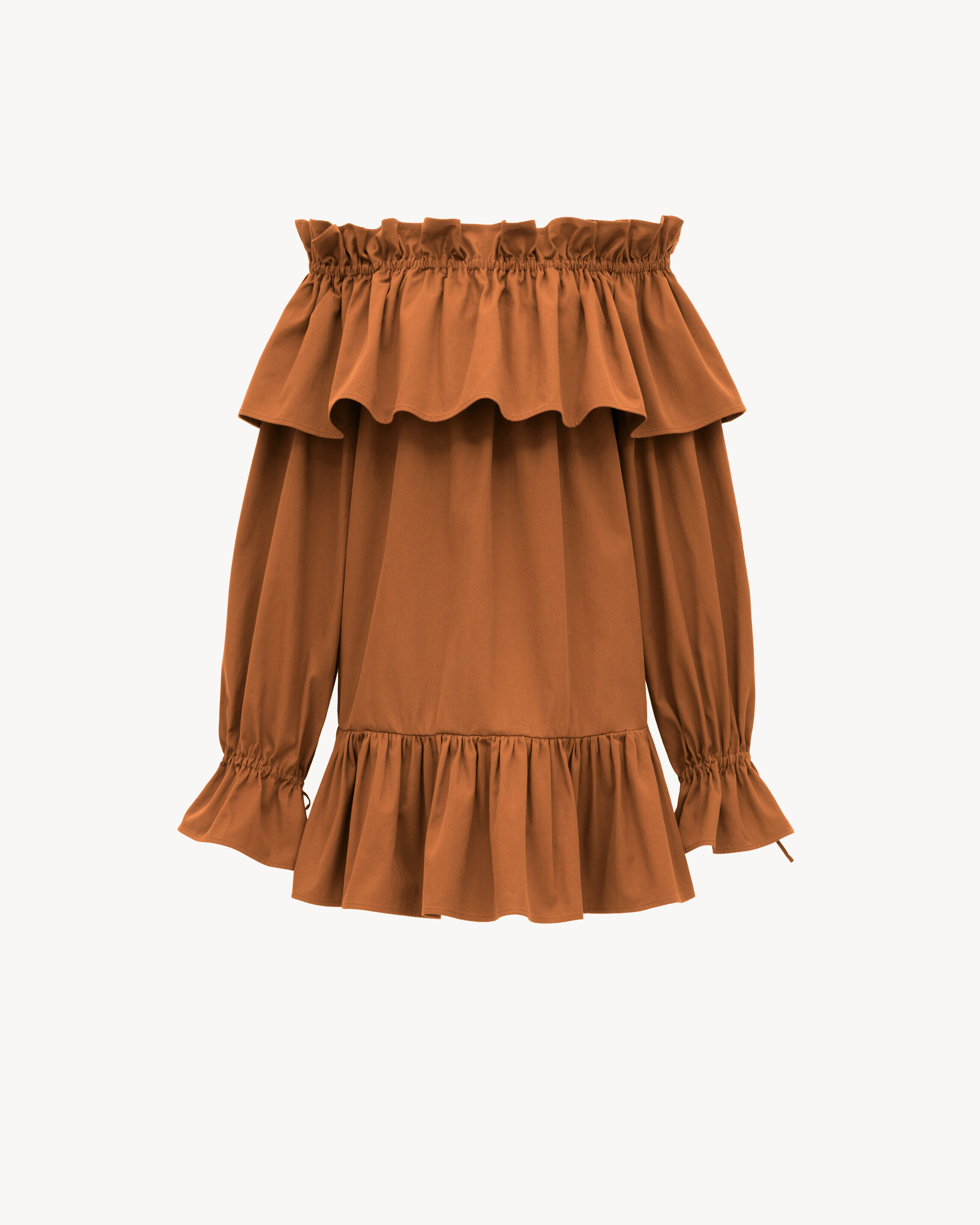 Saint Laurent Ruffled Dress In Cotton Twill - Amber - Women - 38