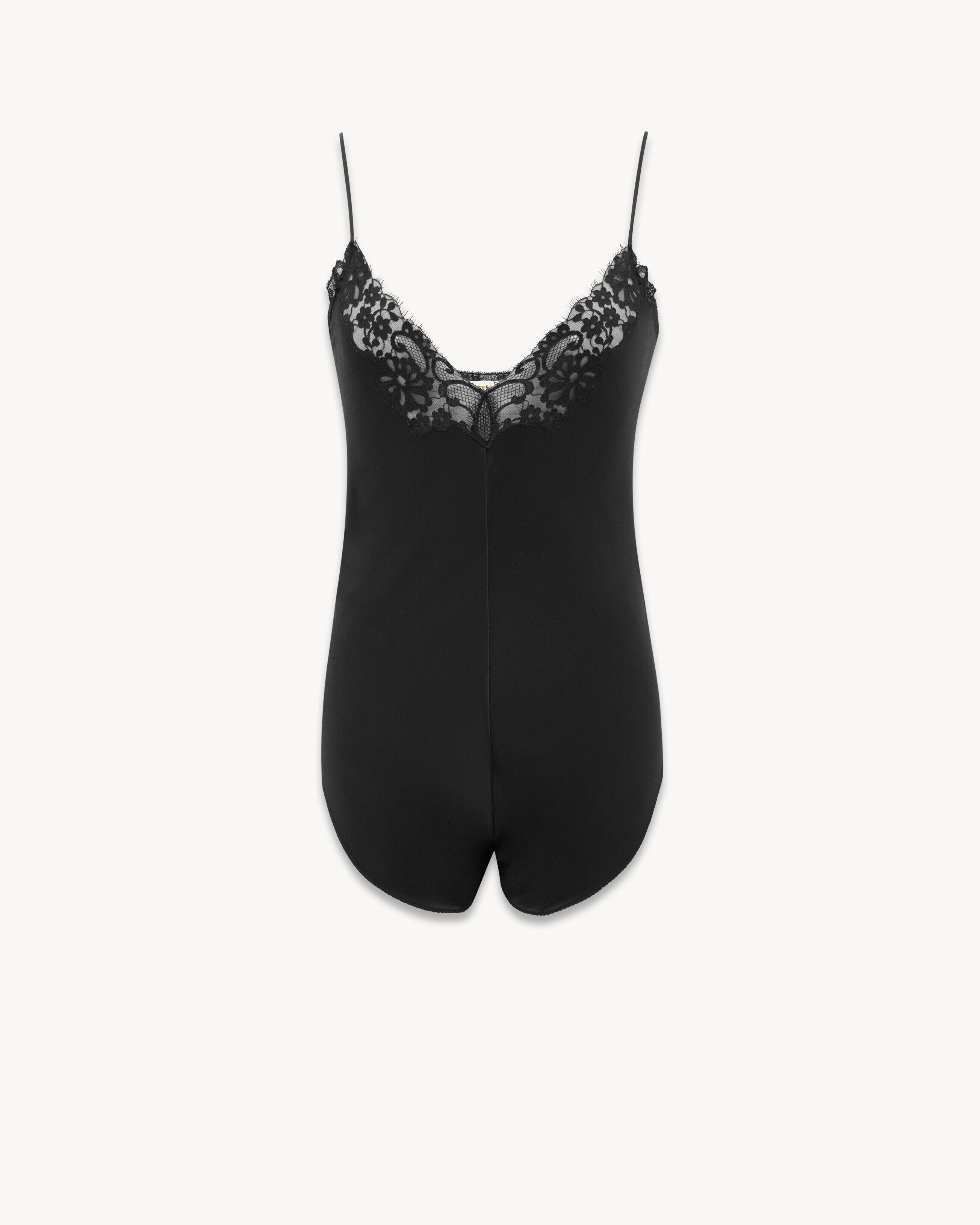 Saint Laurent Jumpsuit In Silk Satin And Lace - Black - Women - 36