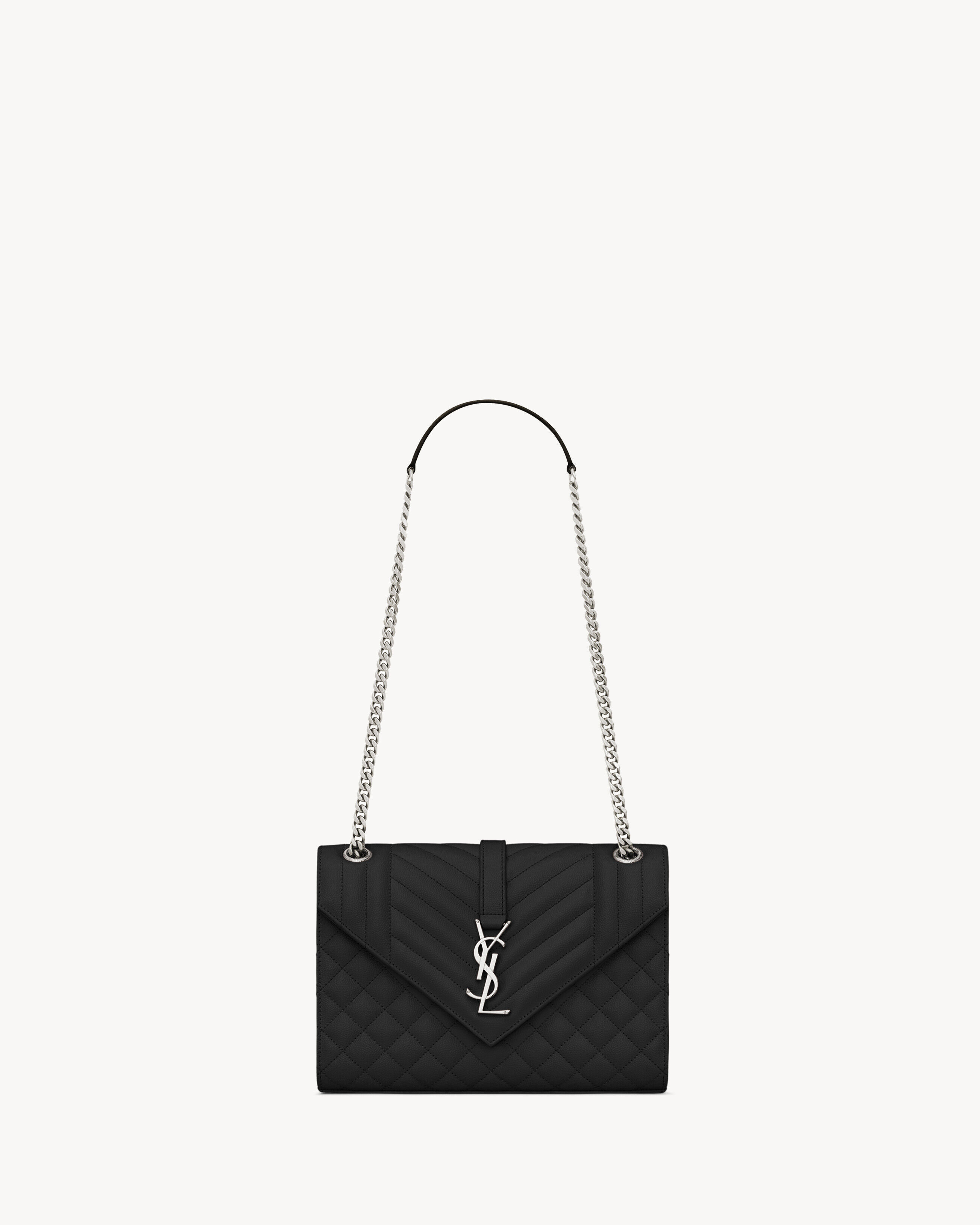 Saint Laurent Envelope Medium In Quilted Grain De Poudre Embossed Leather - Black - Women
