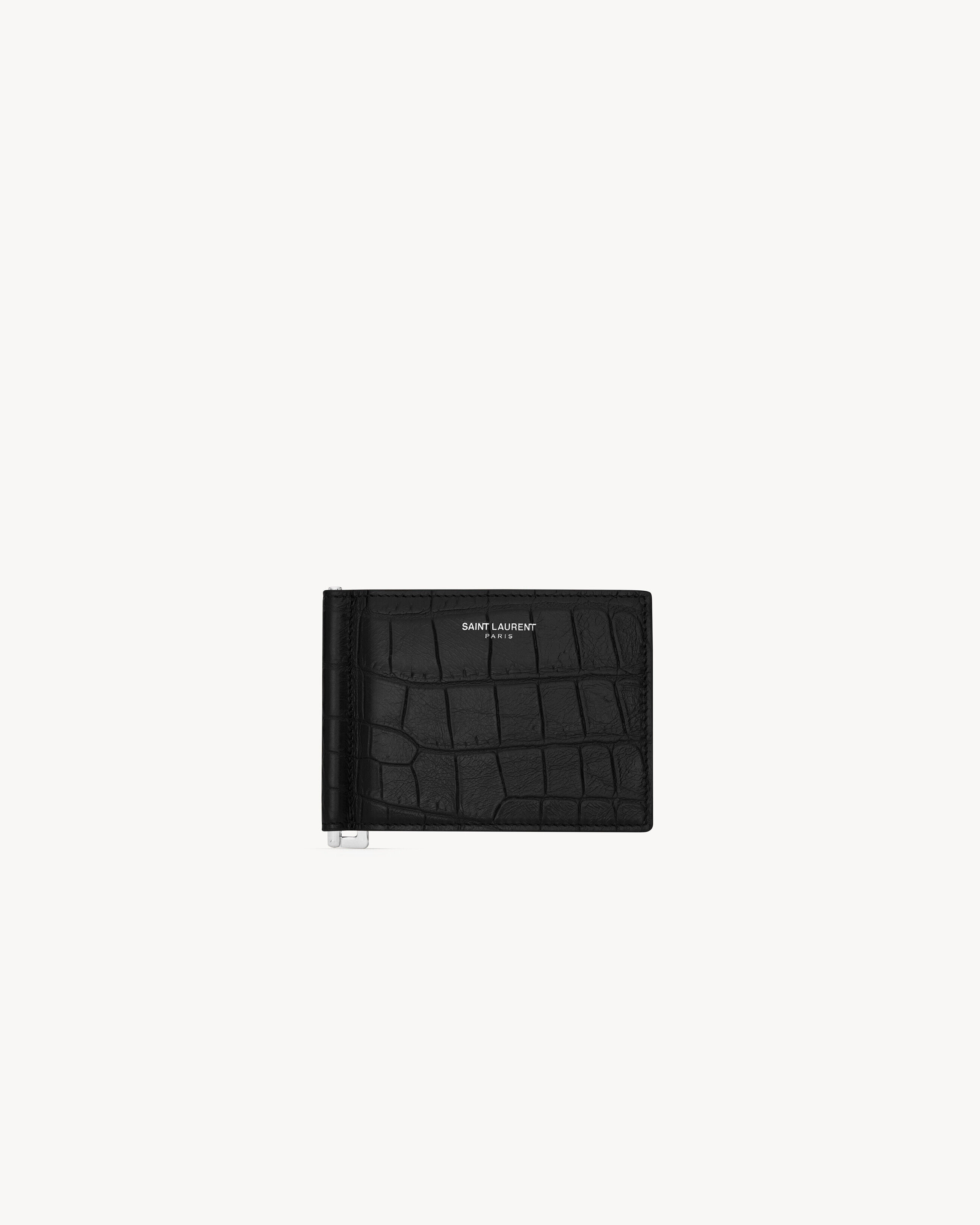 Saint Laurent Paris Bill Clip Wallet In Crocodile-Embossed Leather - Black - Men
