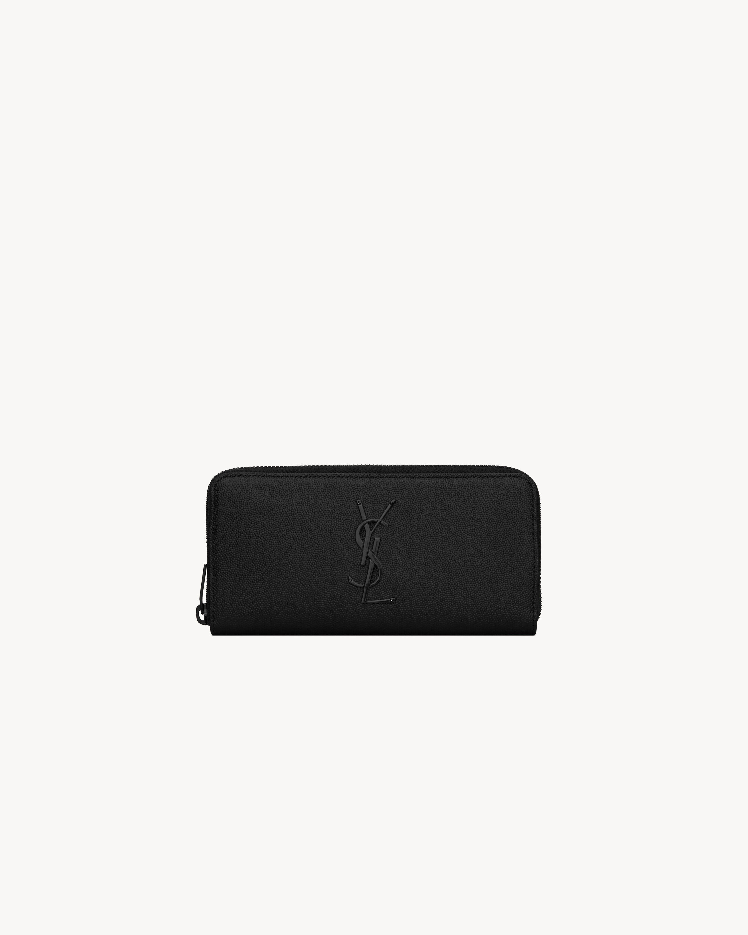 Saint Laurent Cassandre Zip-Around Wallet In Grain De Poudre Leather - Black - Men