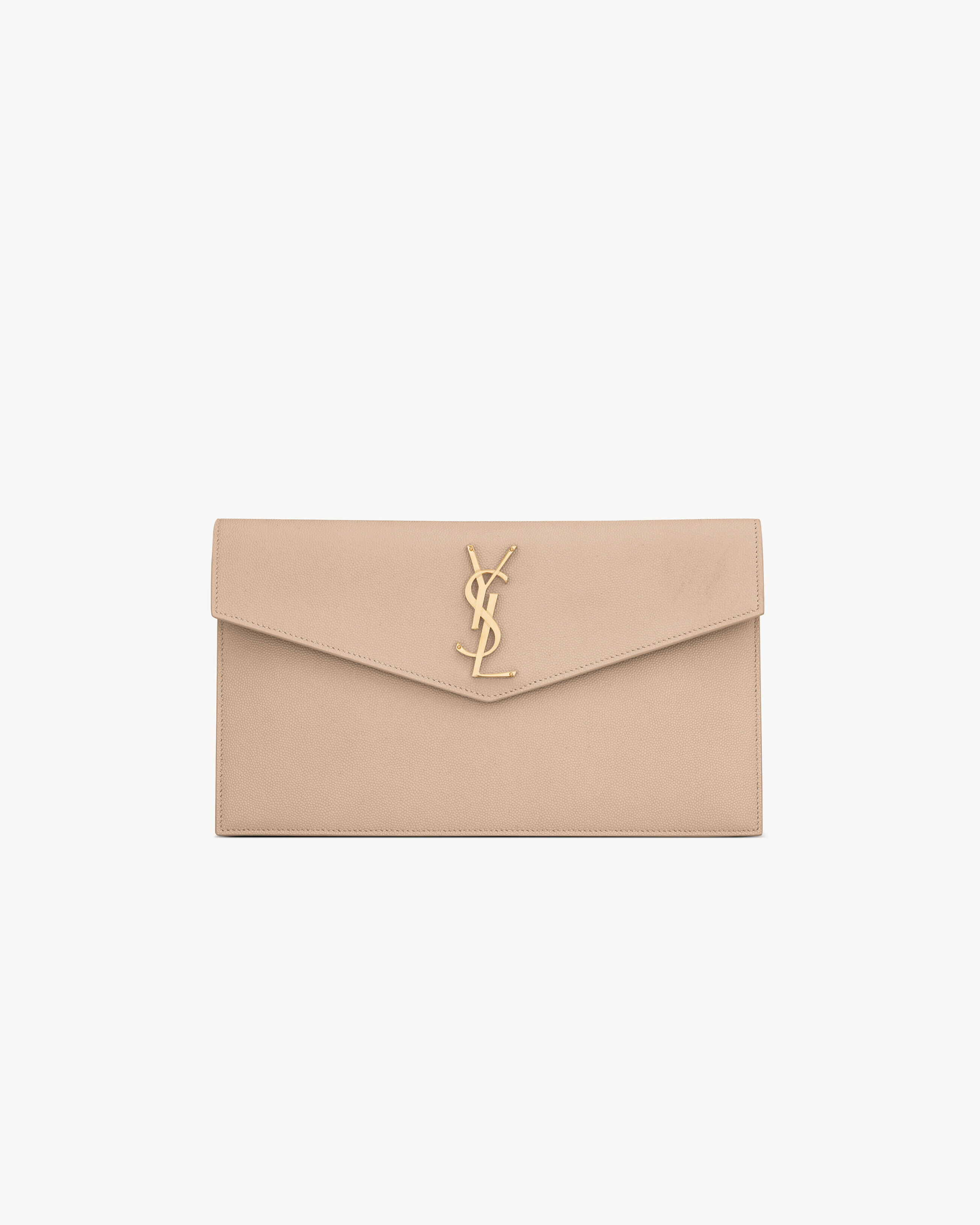 Saint Laurent Uptown Pouch In Grain De Poudre Leather - Beige - Women