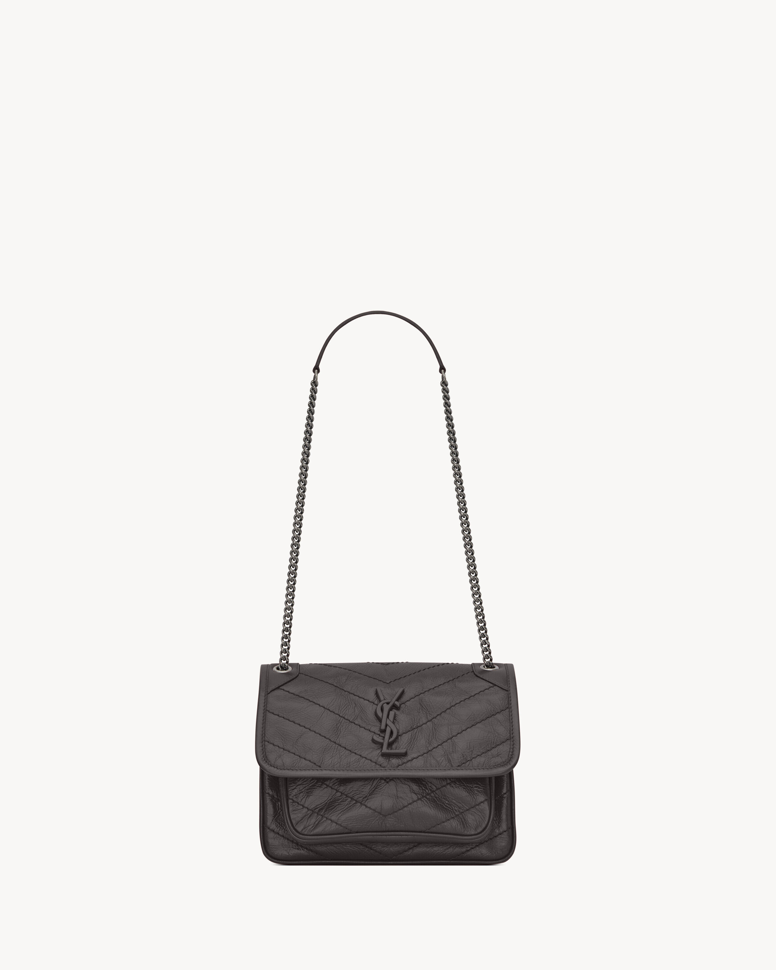 Saint Laurent Niki Baby In Vintage Leather - Grey - Women