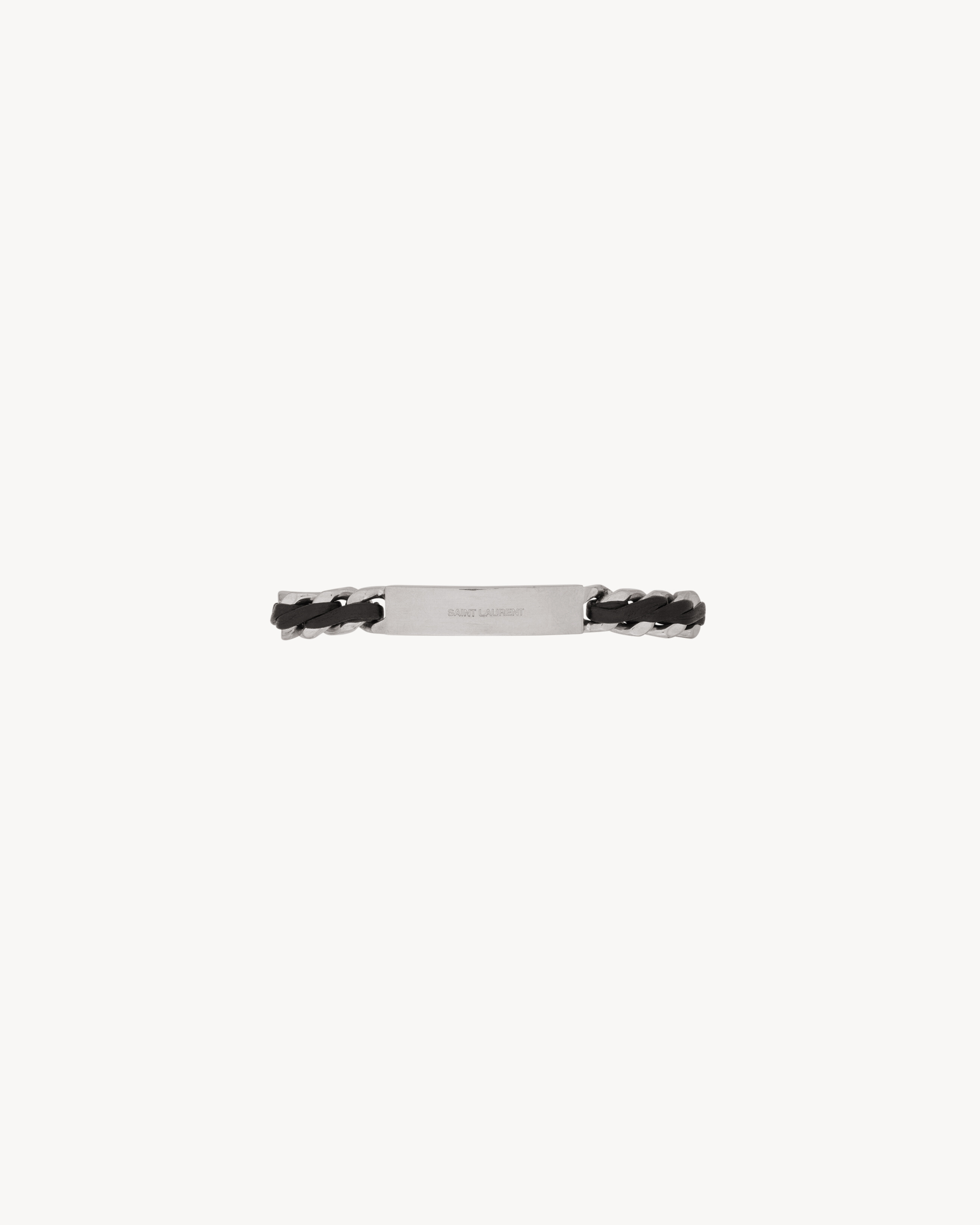 Saint Laurent Tag Curb Chain Bracelet In Leather And Metal - Black - Men - M