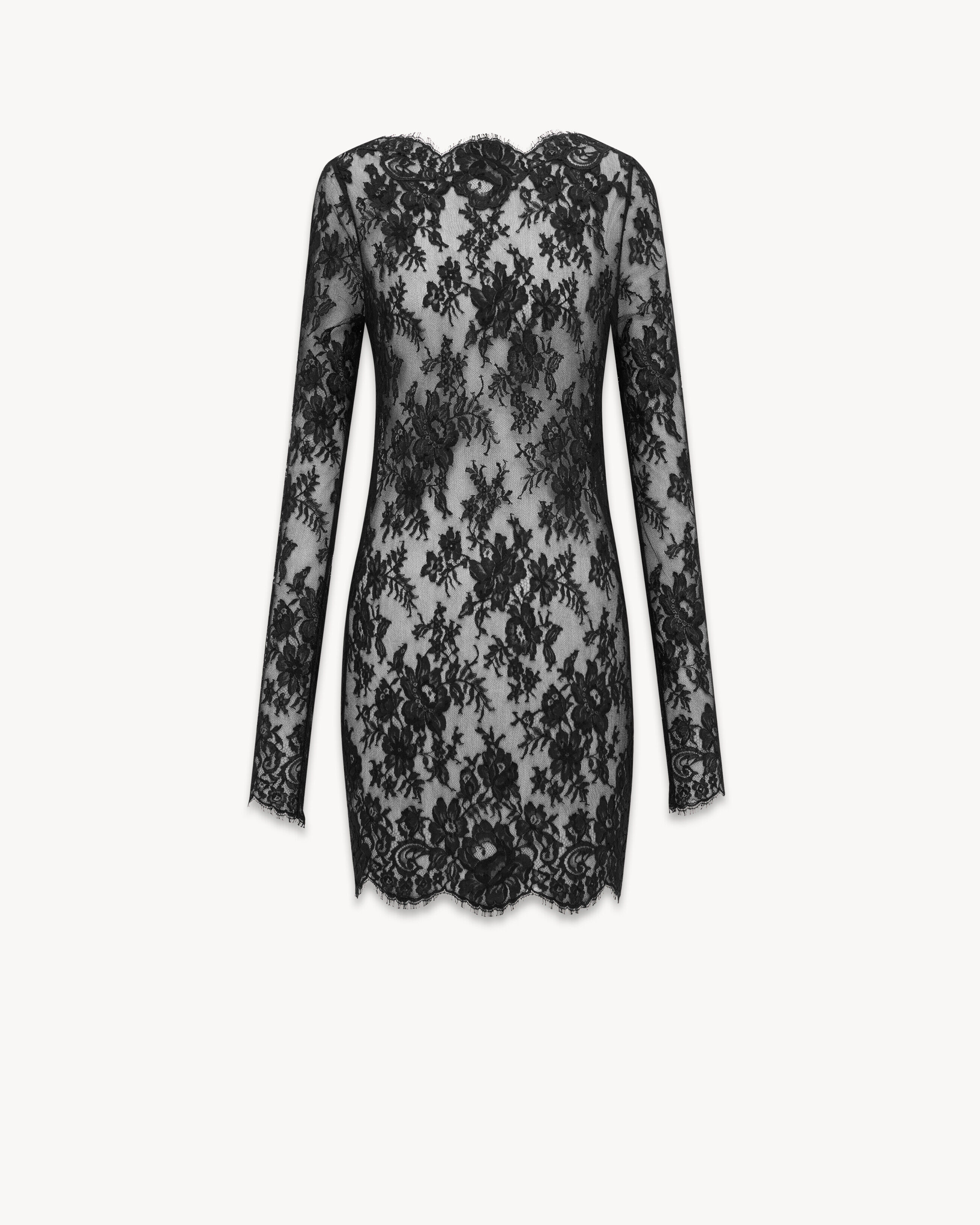 Saint Laurent Robe En Dentelle De Chantilly - Noir - Femme - 38