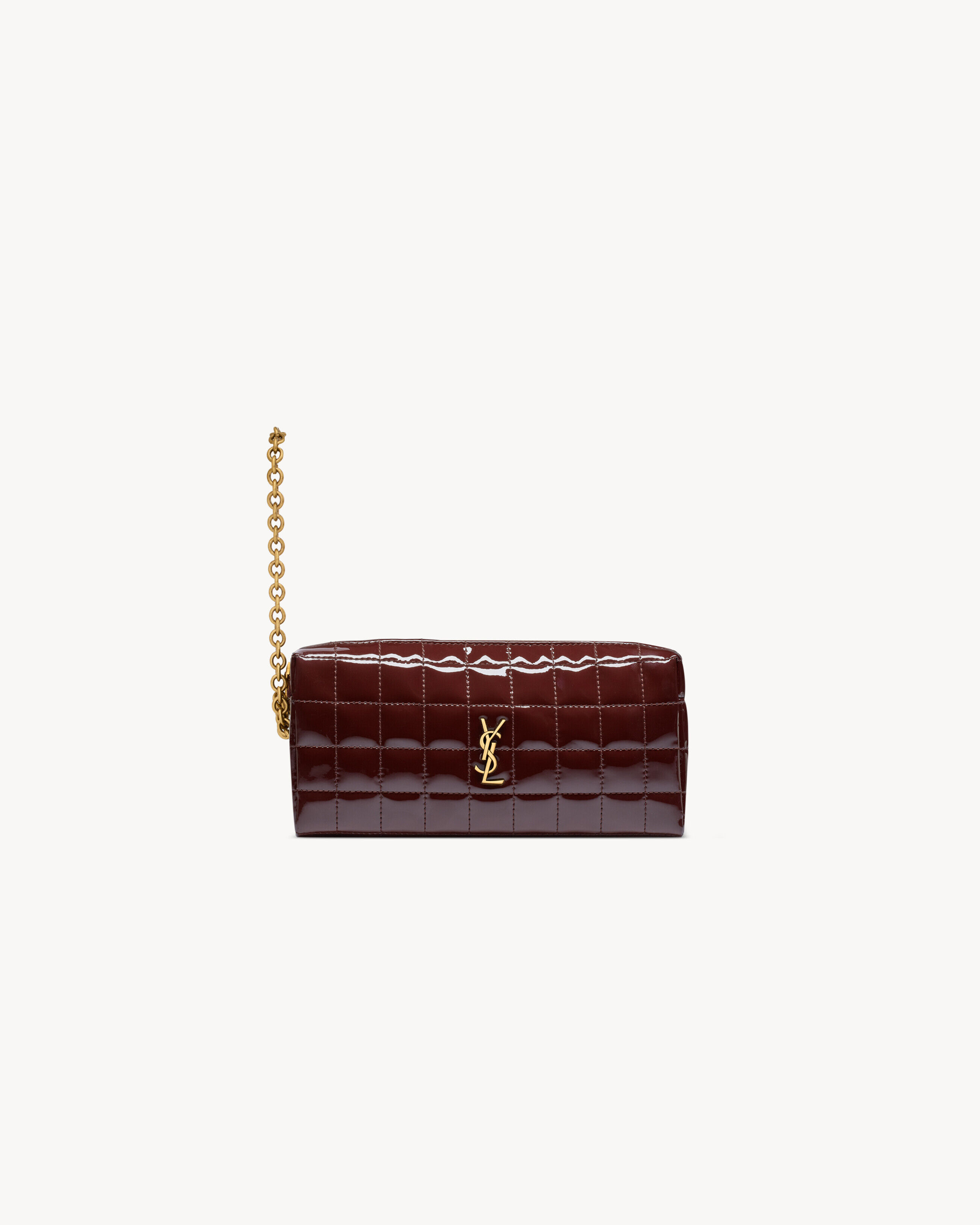 Saint Laurent Cassandre Matelassé Carré Pouch On Chain In Shiny Canvas - Women