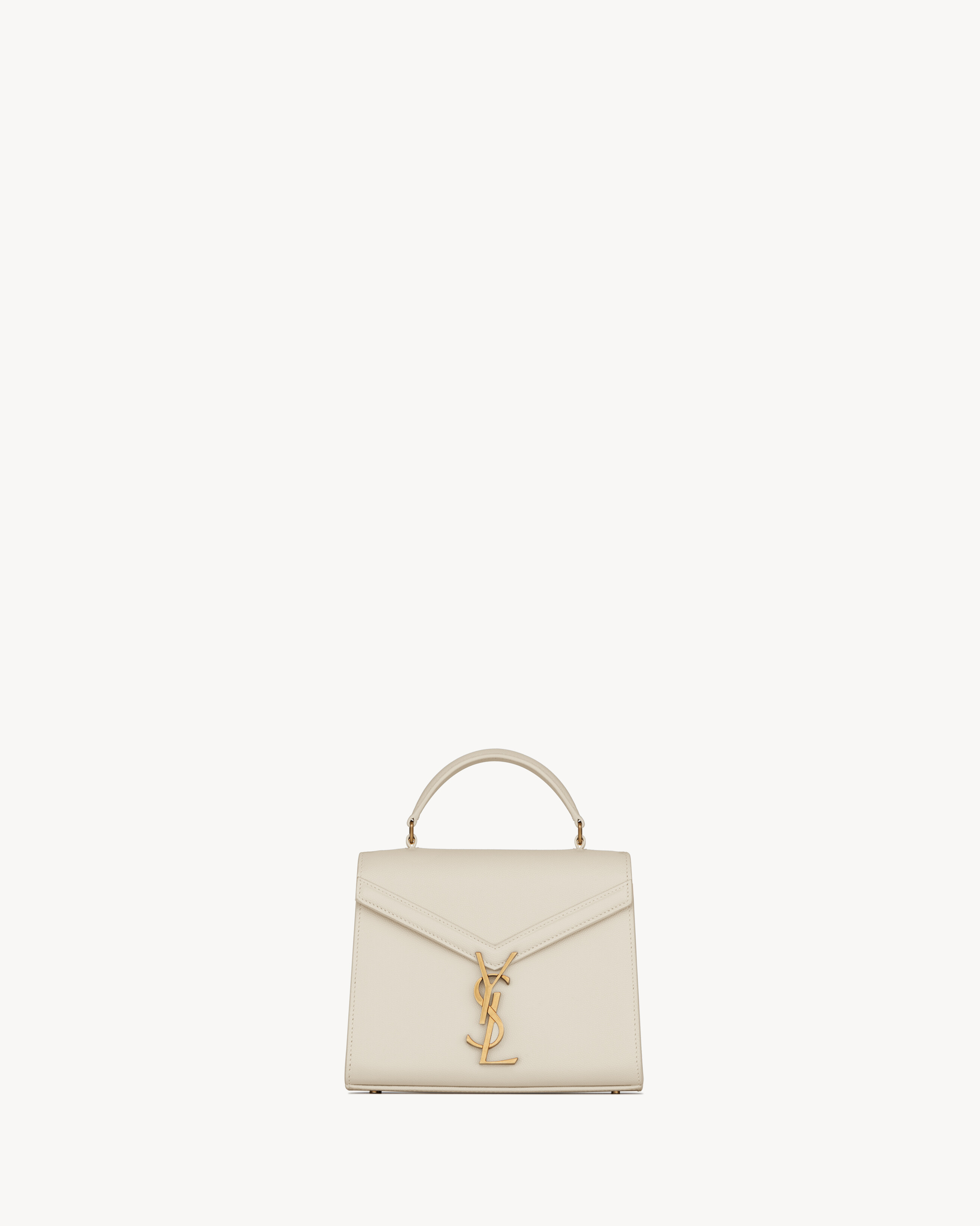 Saint Laurent Cassandra Mini Top Handle Bag In Grain De Poudre Embossed Leather - White - Women