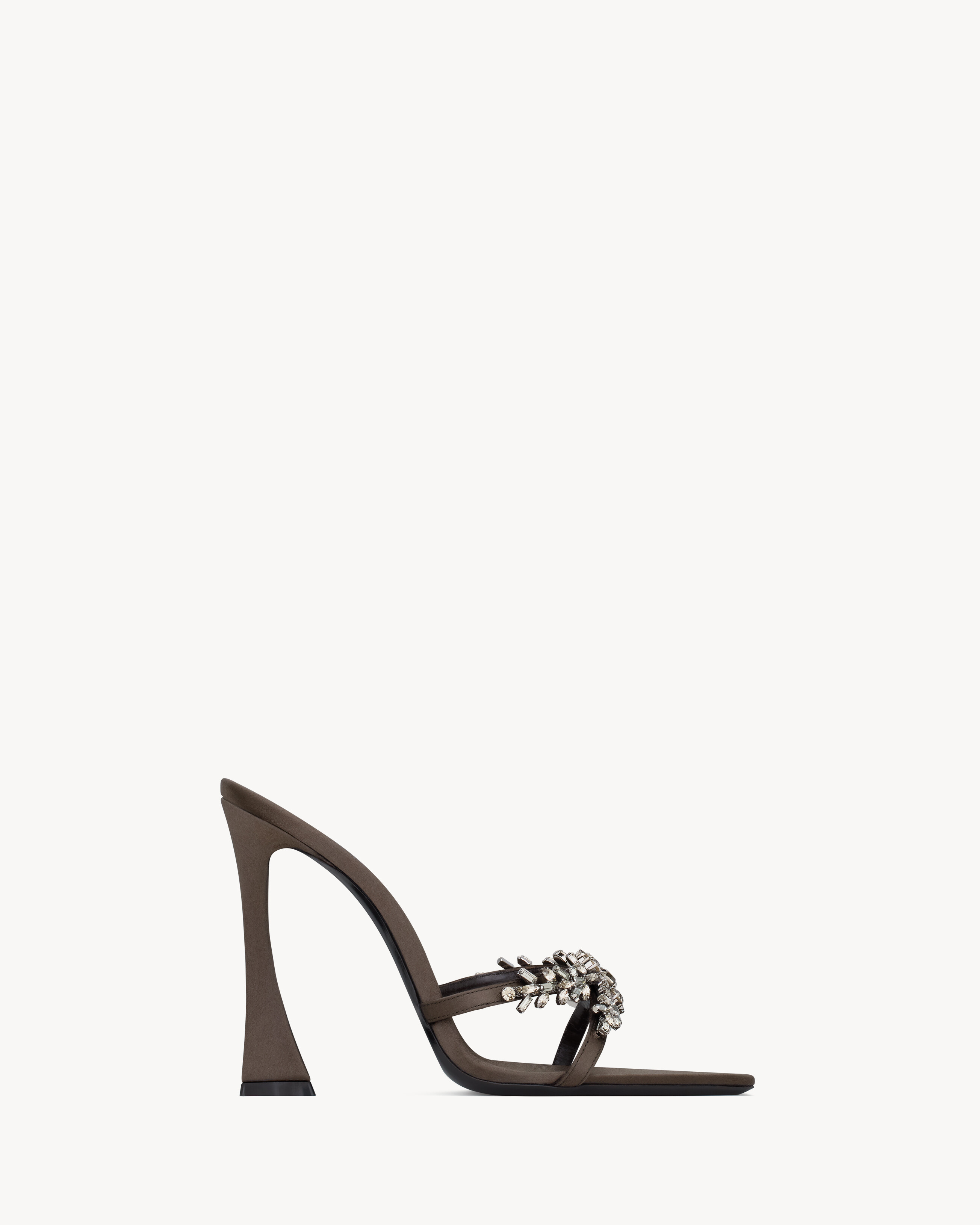 Saint Laurent Liz Mules In Satin Crepe And Rhinestones - Amber - Women - 38.5