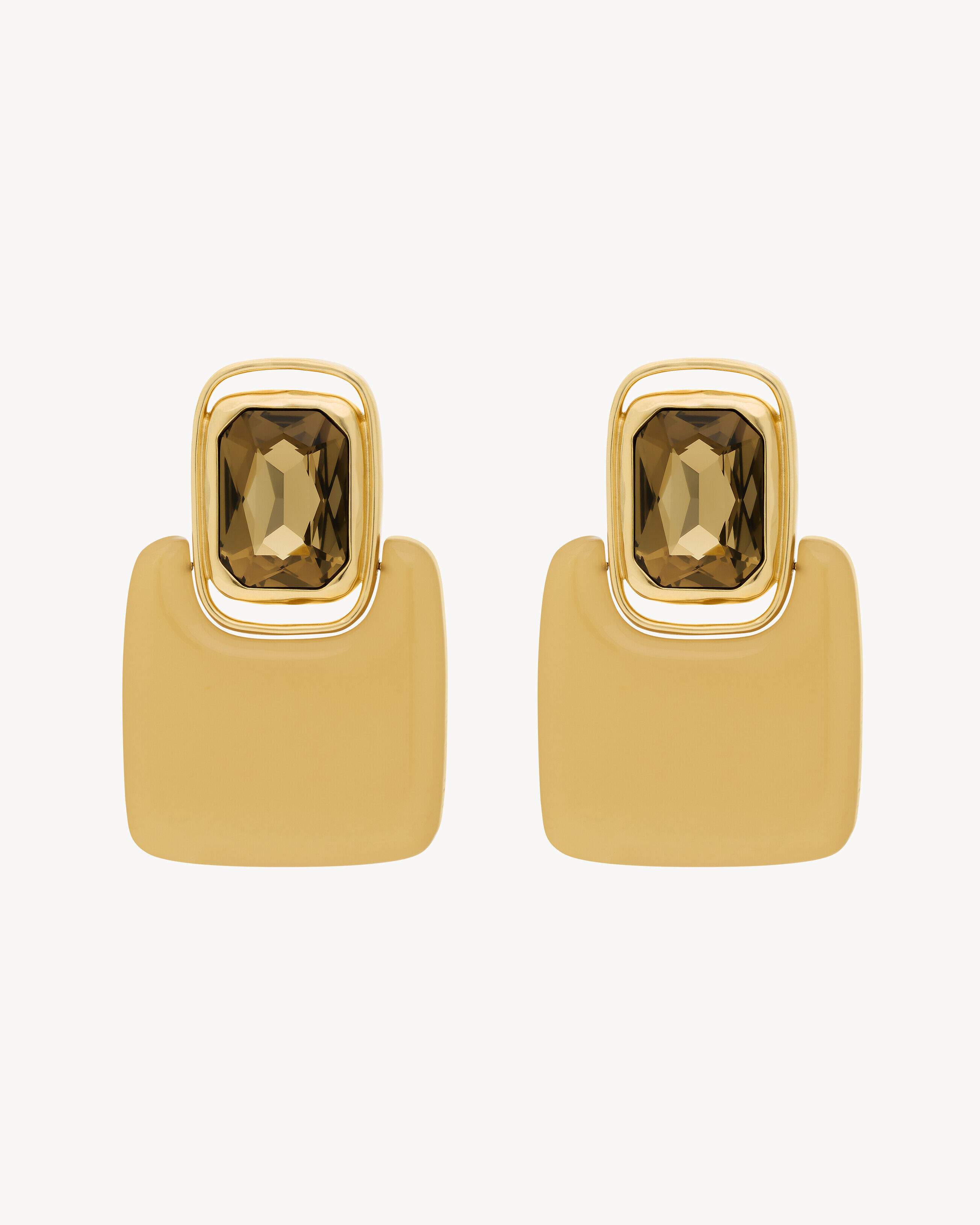 Saint Laurent Cabochon Square Earrings In Resin And Metal - Beige - Women