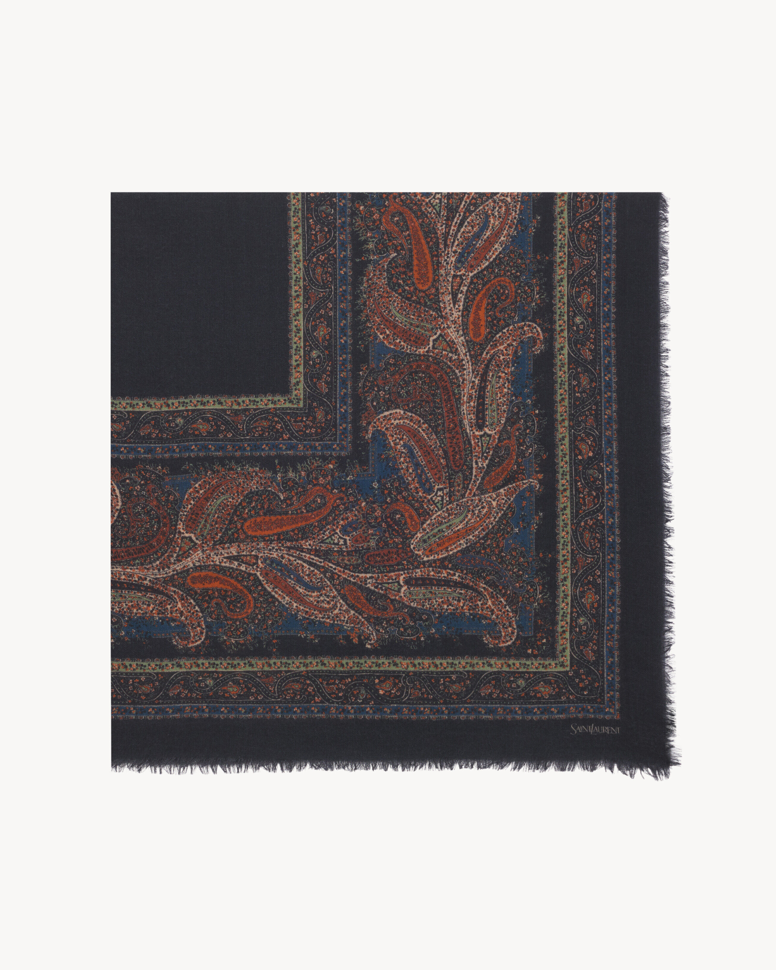 Saint Laurent Square Scarf In Paisley Cashmere Twill - Amber - Women