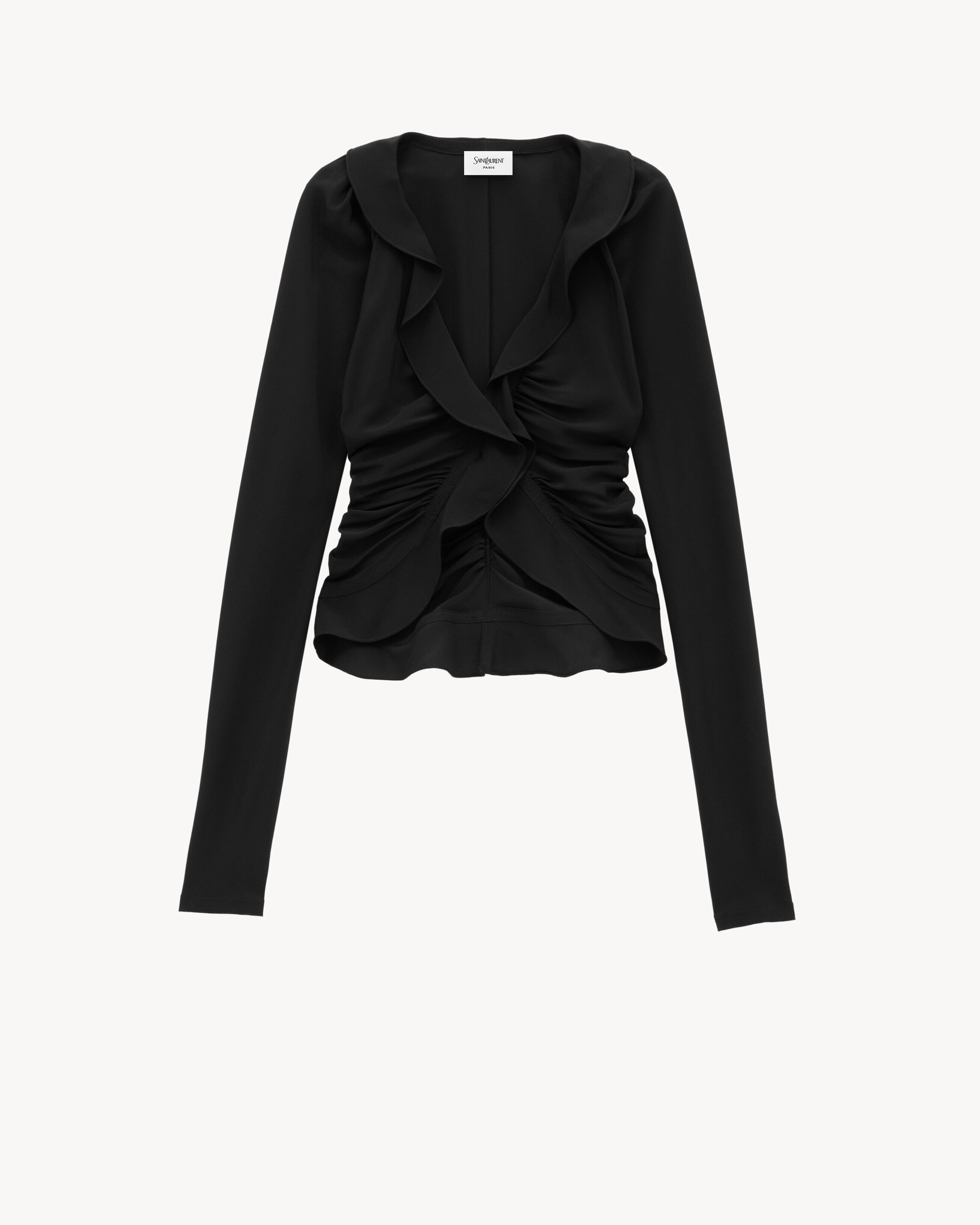 Saint Laurent Ruffled Blouse In Silk Crepe De Chine - Black - Women - 40