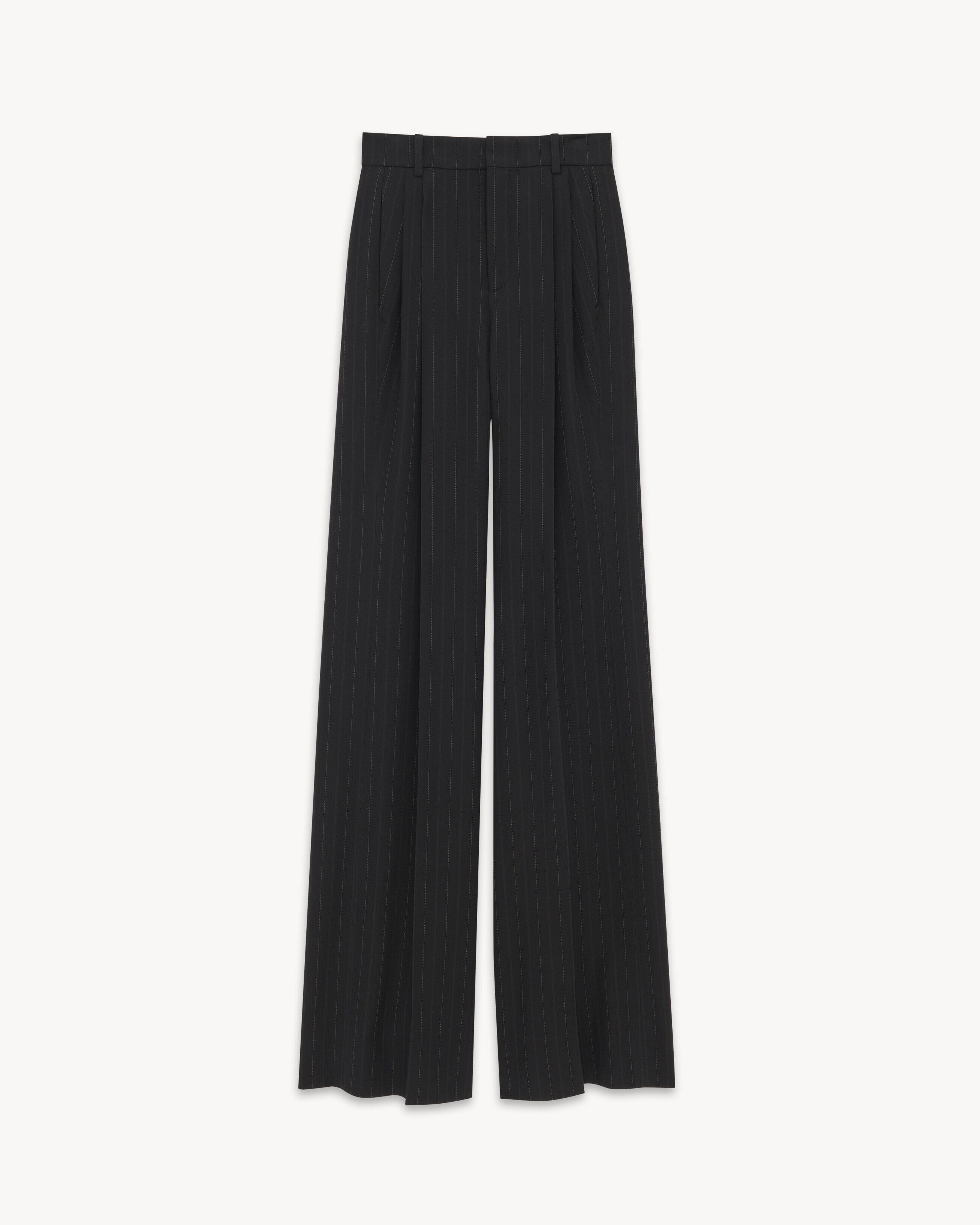 Saint Laurent Wide-Leg Pants In Striped Wool - Black - Women - 40