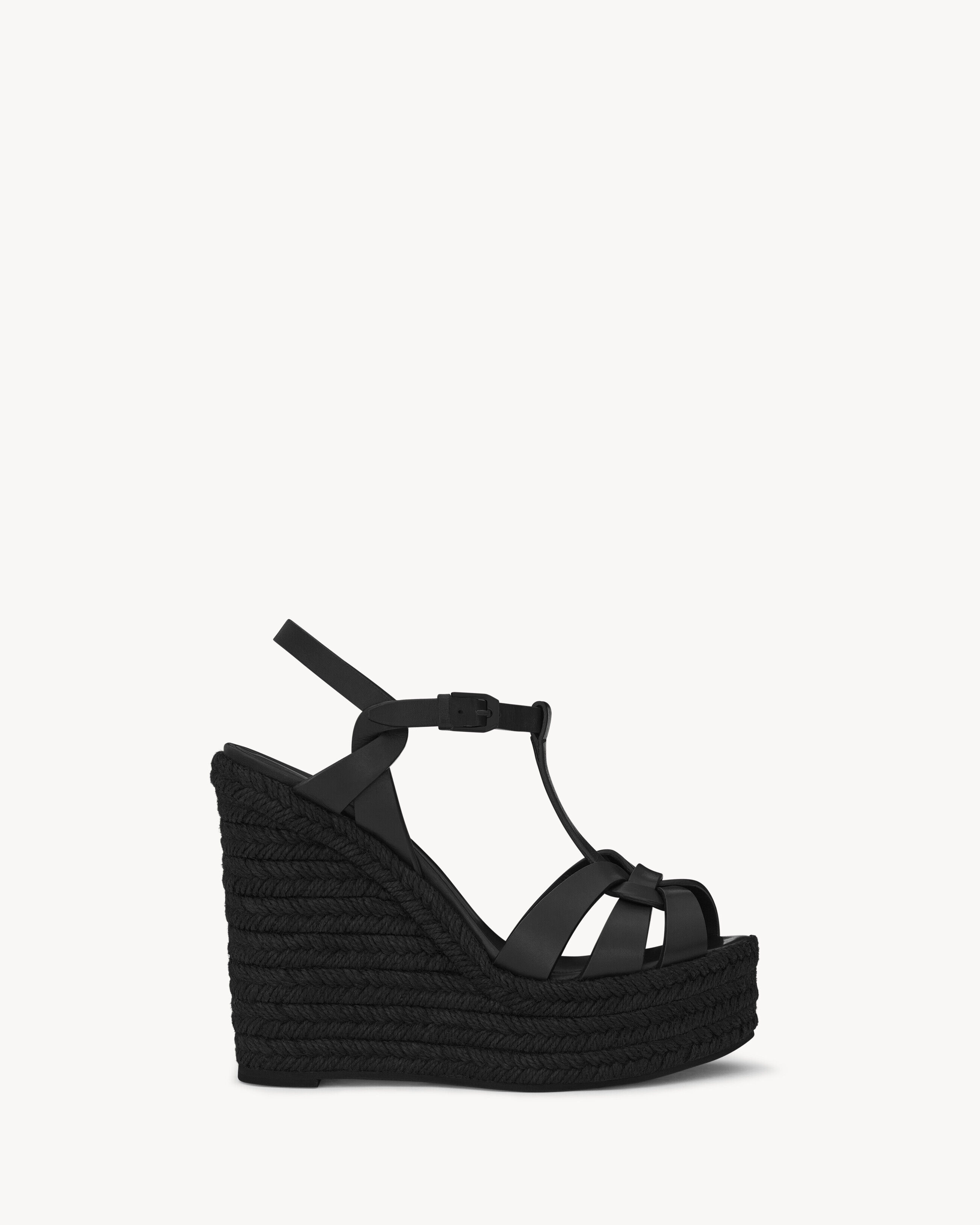 Saint Laurent Tribute Espadrilles Wedge In Smooth Leather - Black - Women - 36