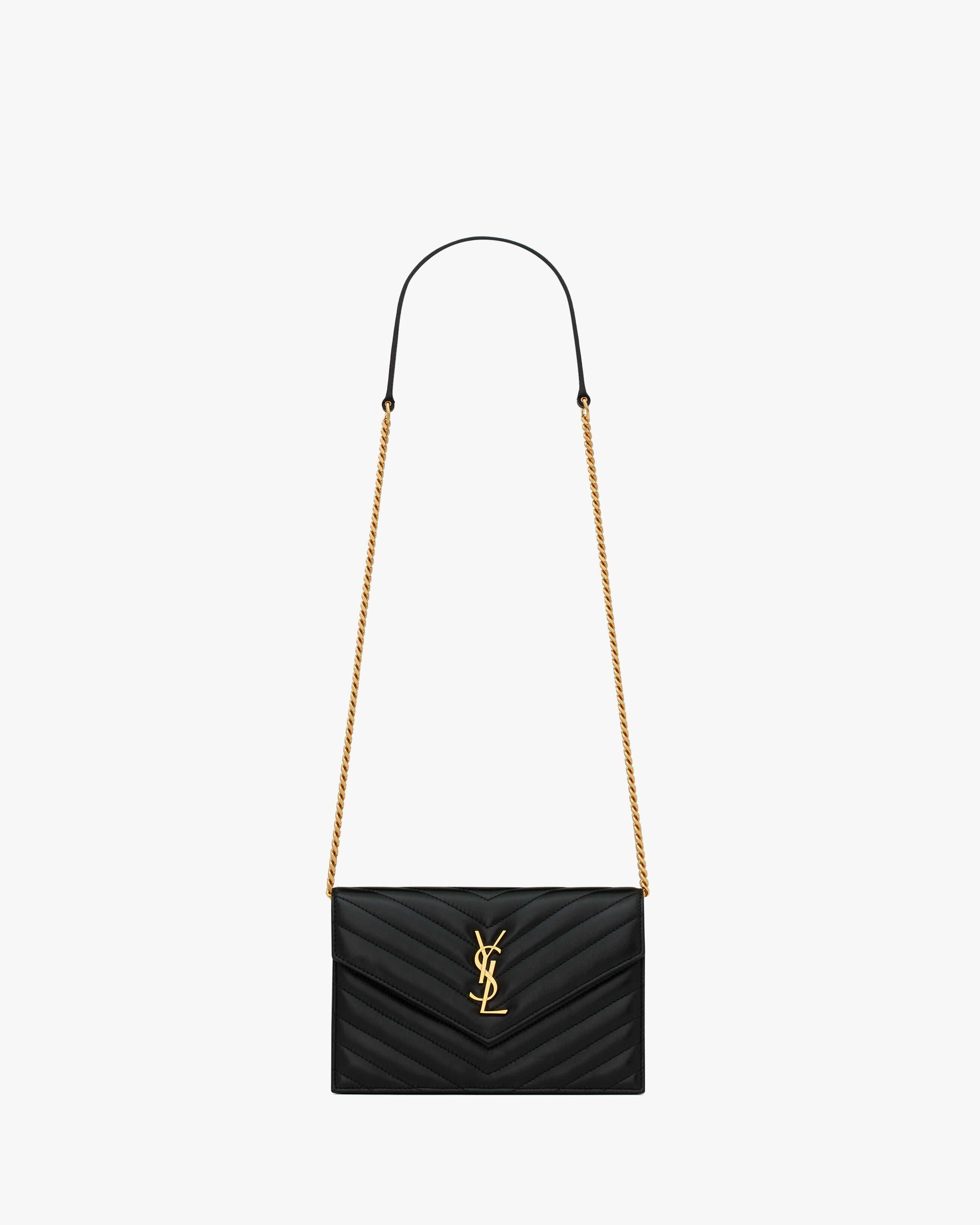 Saint Laurent Cassandre Envelope Chain Wallet In Lambskin - Black - Women