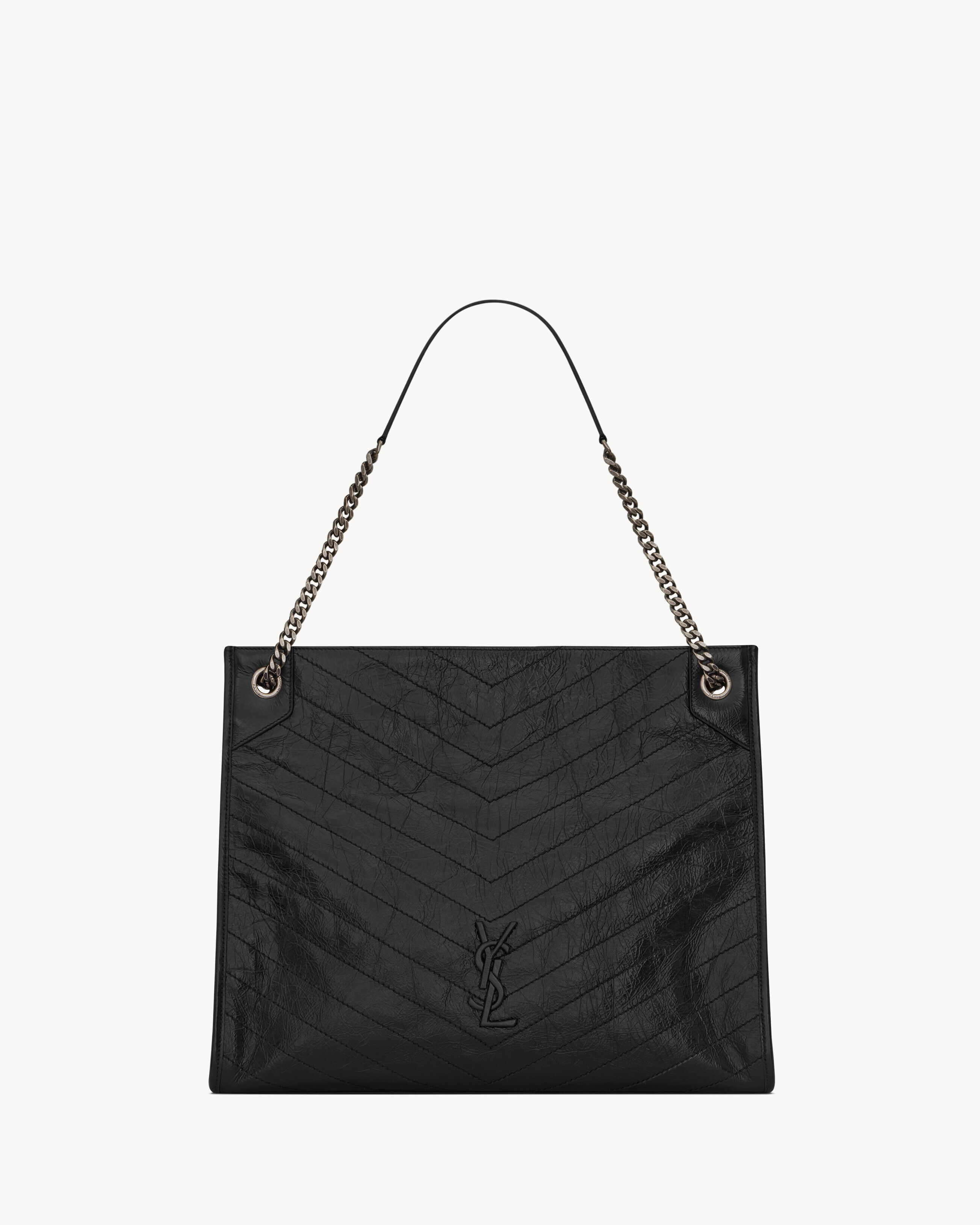 Saint Laurent Niki Large Shopping In Crinkled Vintage Leather - Black - Women