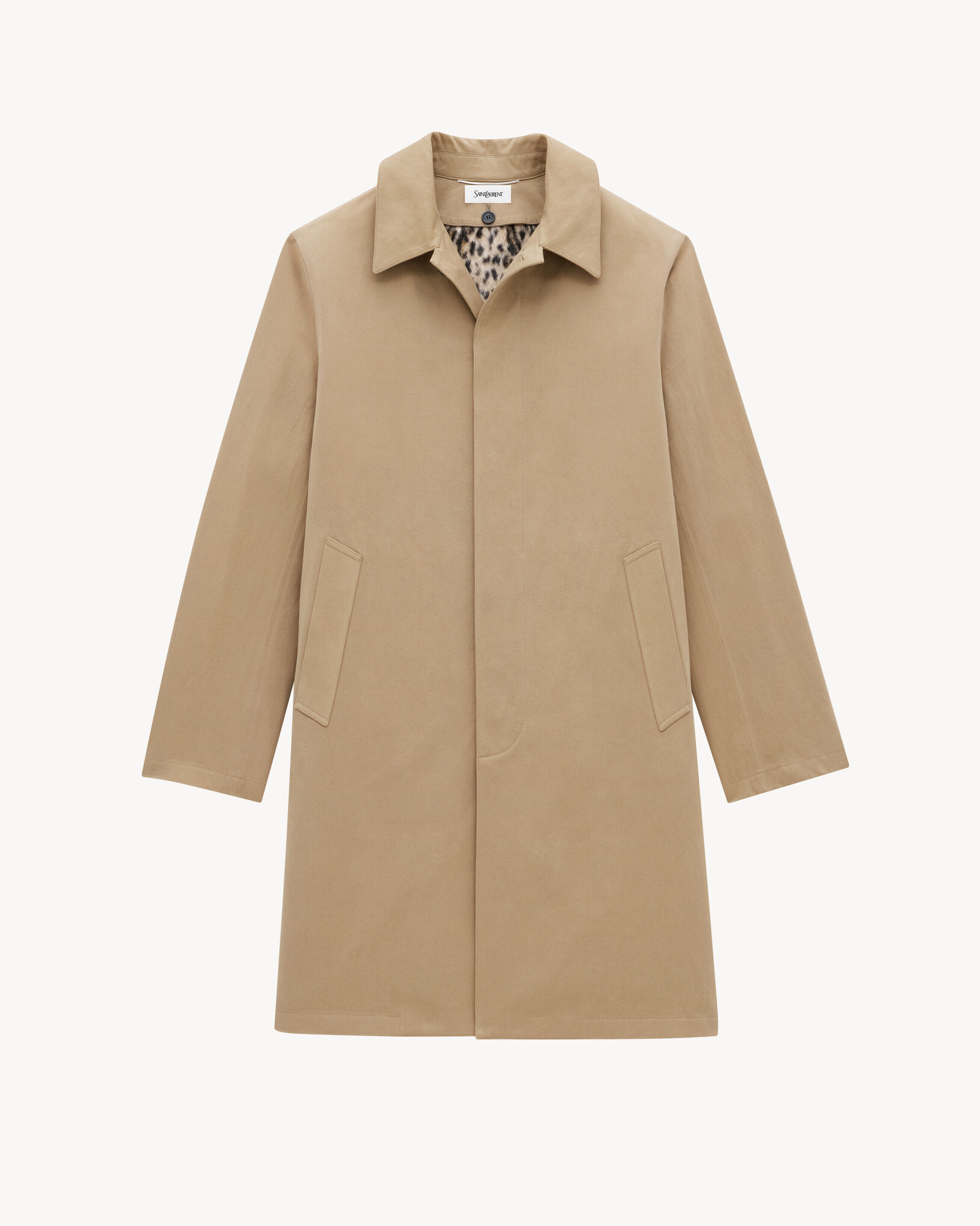 Saint Laurent Mackintosh Coat In Cotton Gabardine - Beige - Men - 42