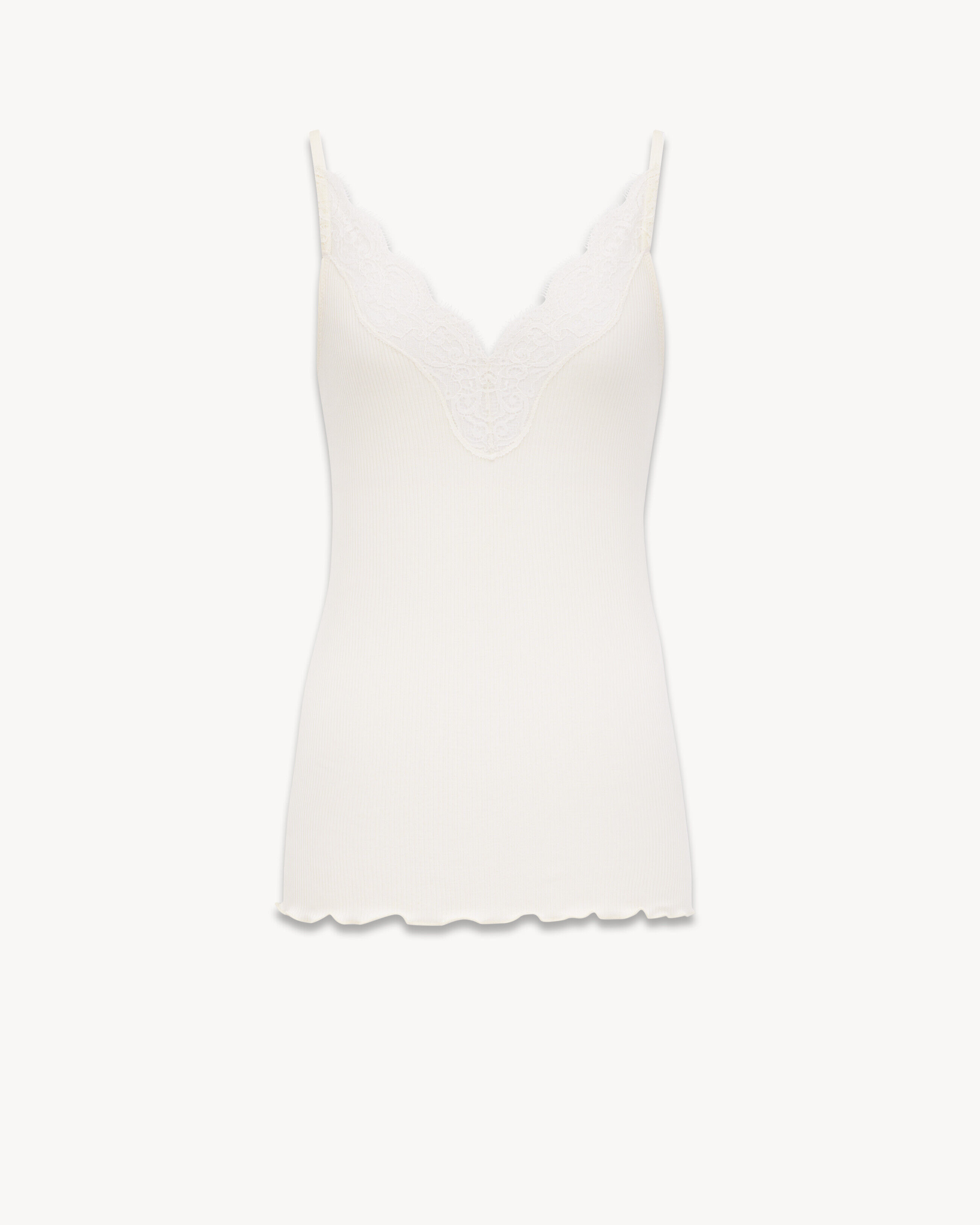 Saint Laurent Laced Tank Top In Ribbed Silk Jersey - Beige - Women - M