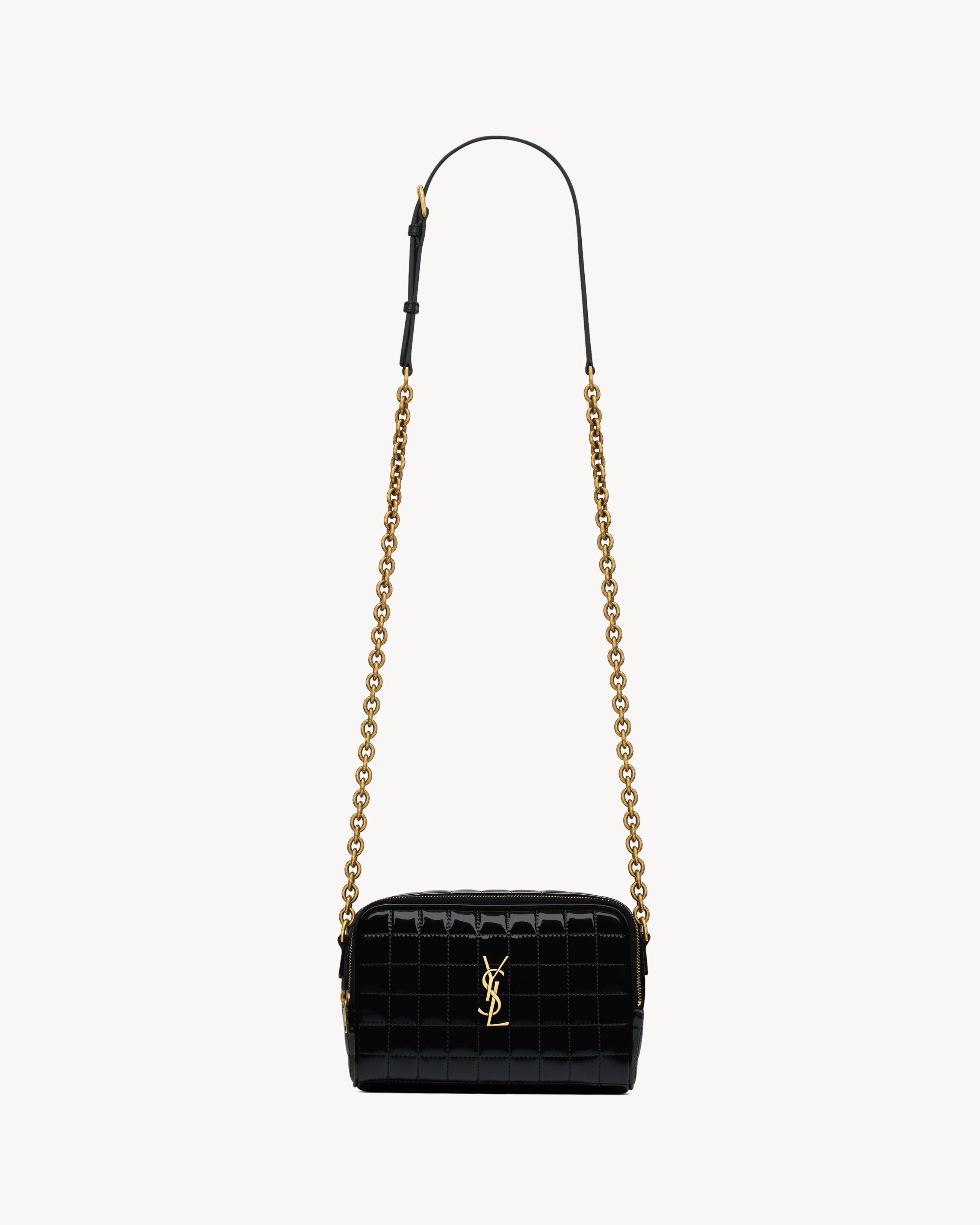 Saint Laurent Cassandre Matelassé Carré Camera Bag In Shiny Canvas - Black - Women