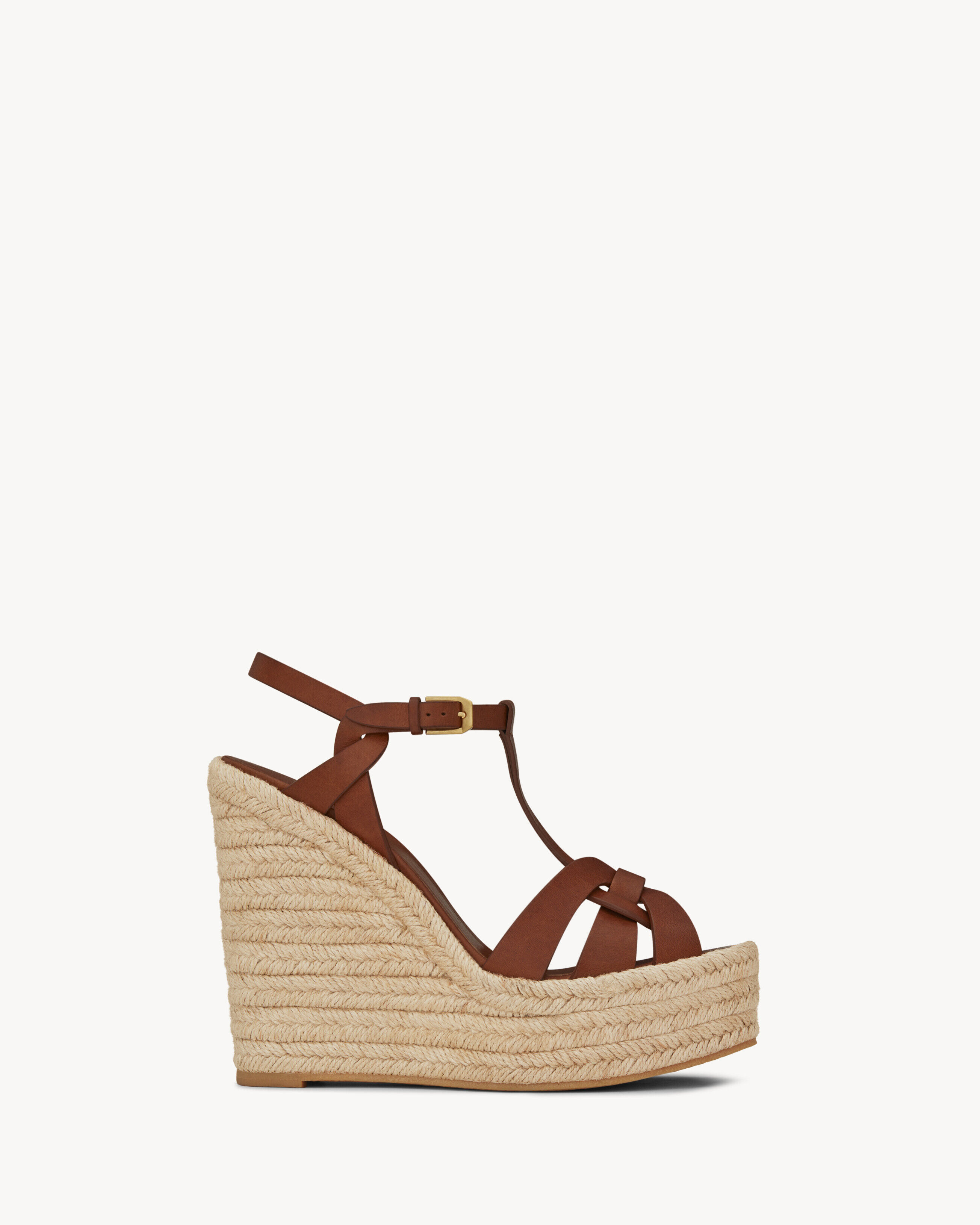 Saint Laurent Tribute Espadrilles Wedge In Smooth Leather - Amber - Women - 35