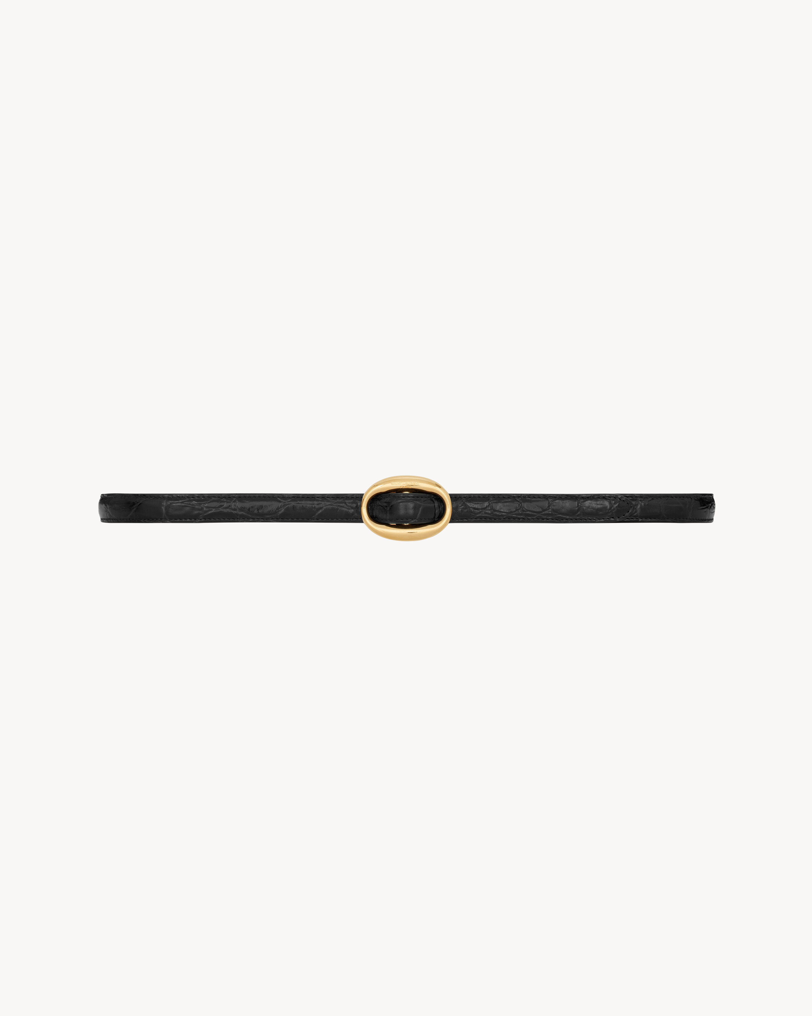 Saint Laurent Oval Buckle Thin Belt In Crocodile-Embossed Leather - Black - Men - 75