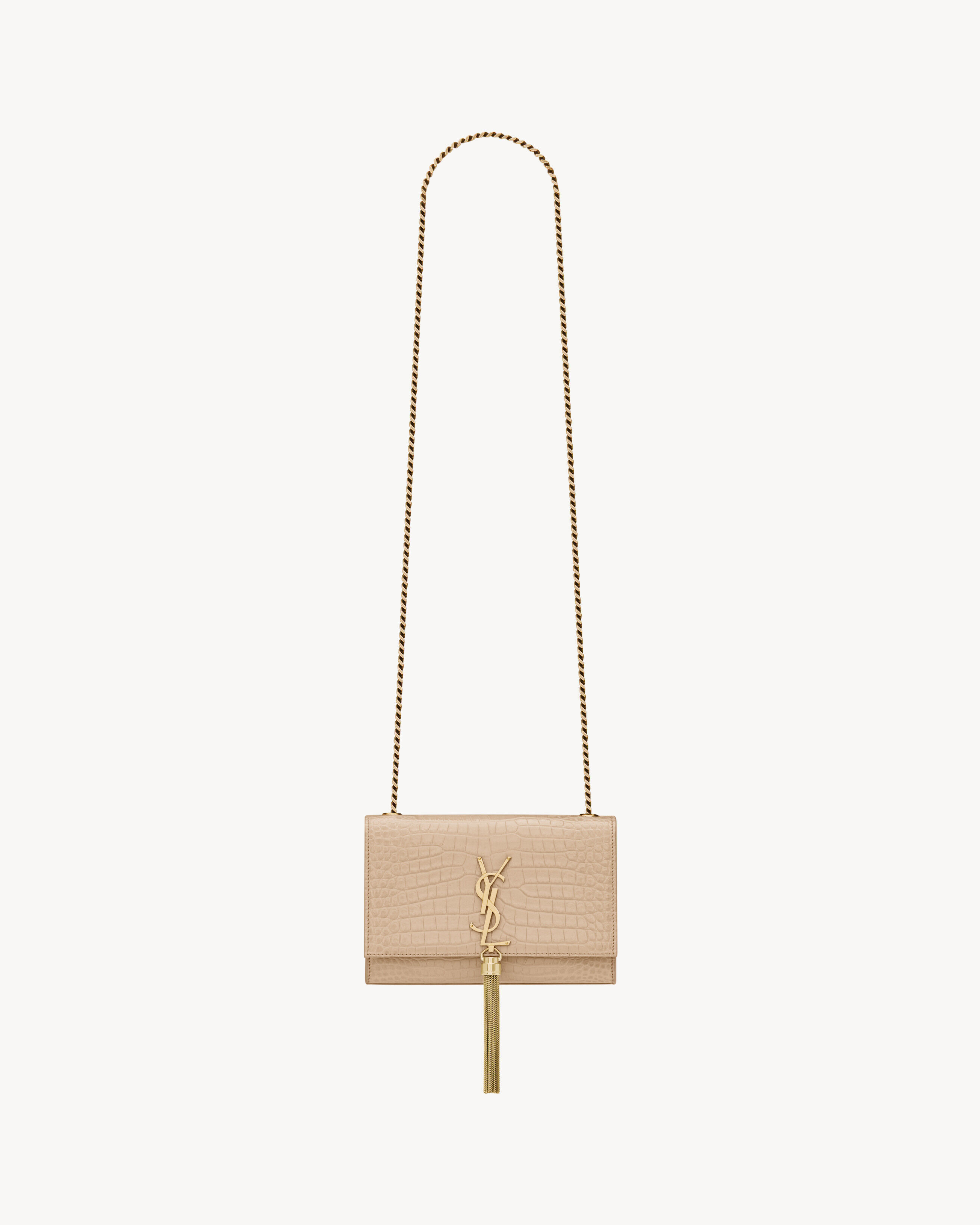Saint Laurent Kate Small Tassel In Crocodile-Embossed Leather - Beige - Women