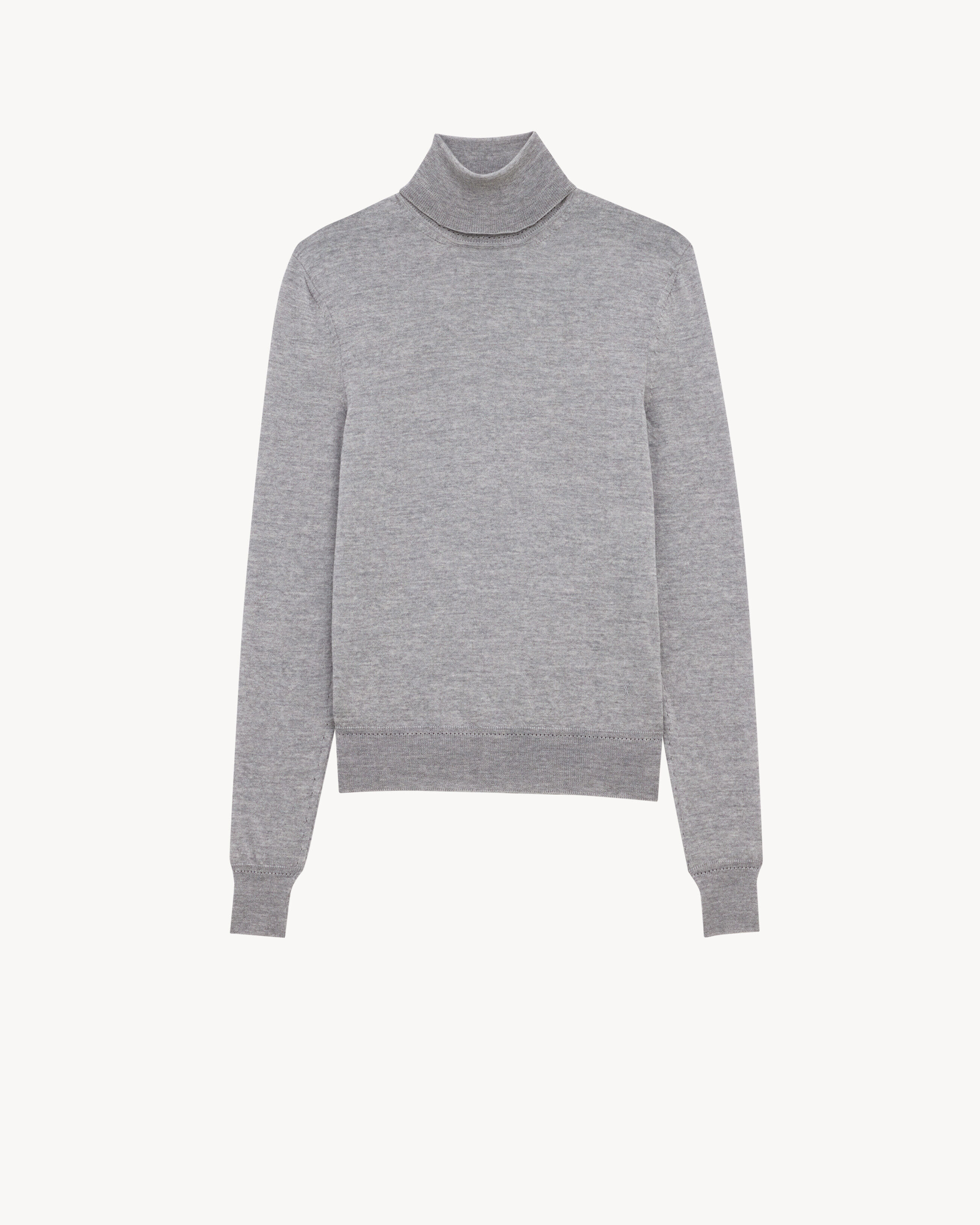 Saint Laurent Pullover Dolcevita Cassandre In Lana - Grigio - Donna - S