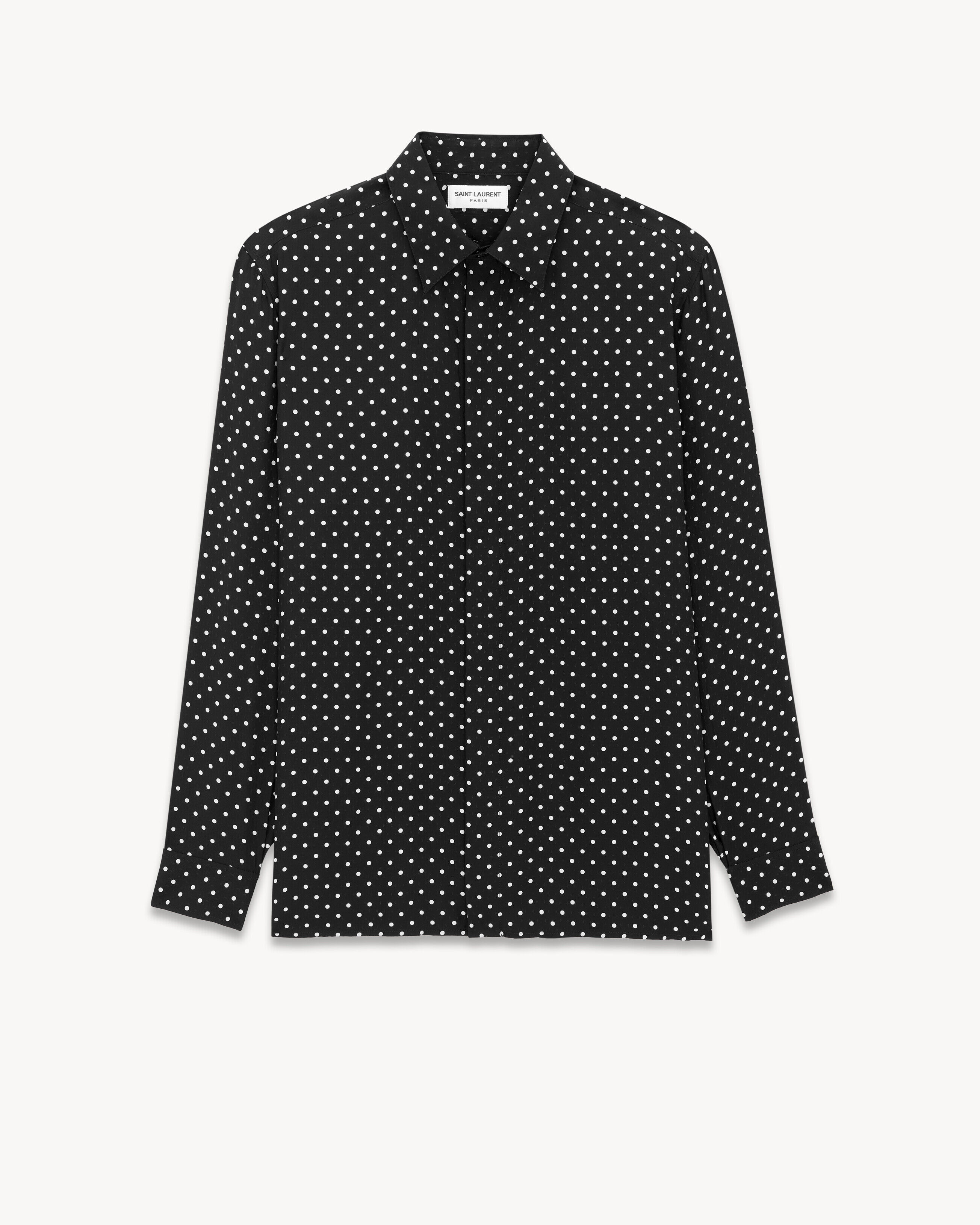 Saint Laurent Camicia A Pois In Seta Lucida E Opaca - Nero - One Sizeomo - 38