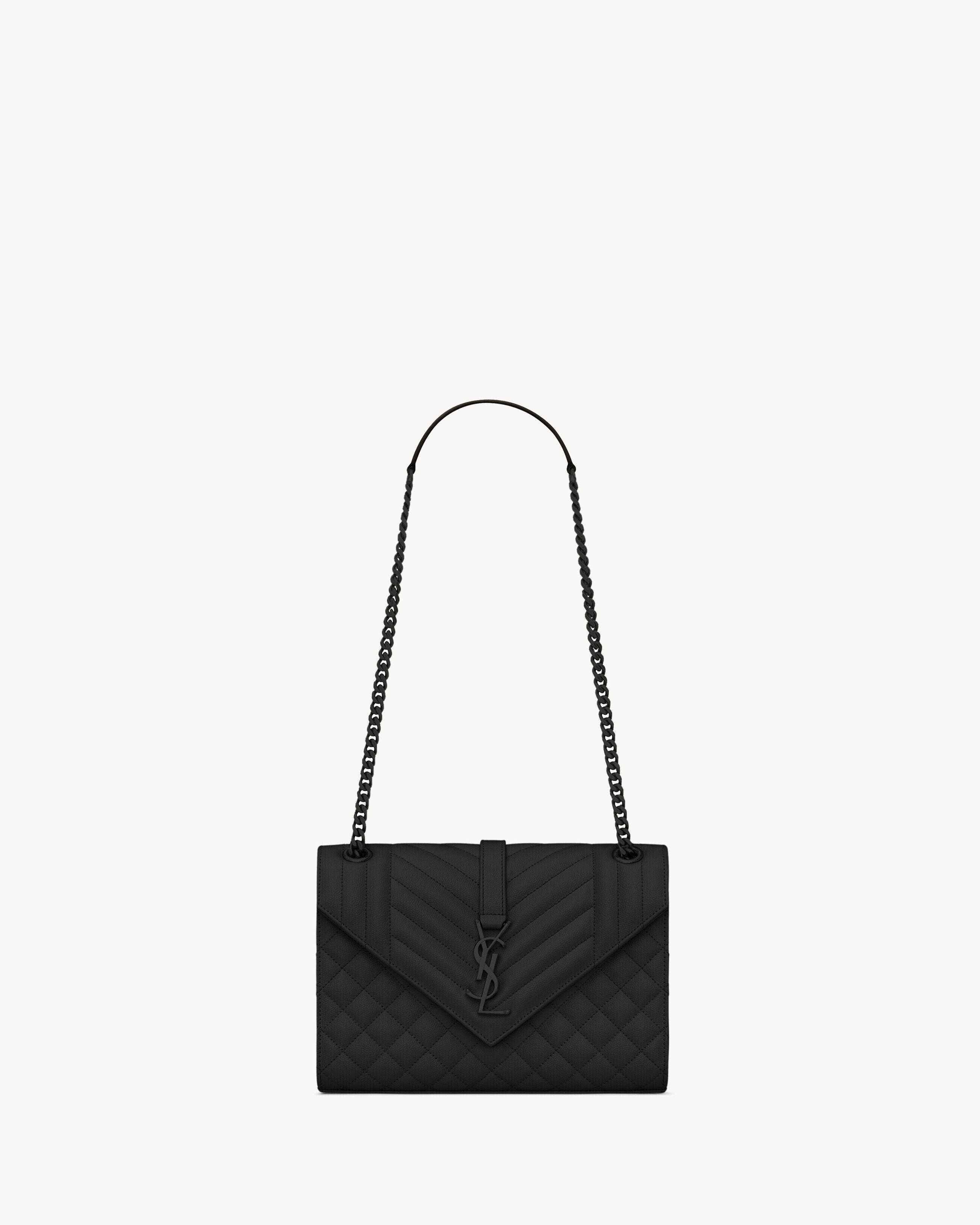 Saint Laurent Envelope Medium In Quilted Grain De Poudre Embossed Leather - Black - Women