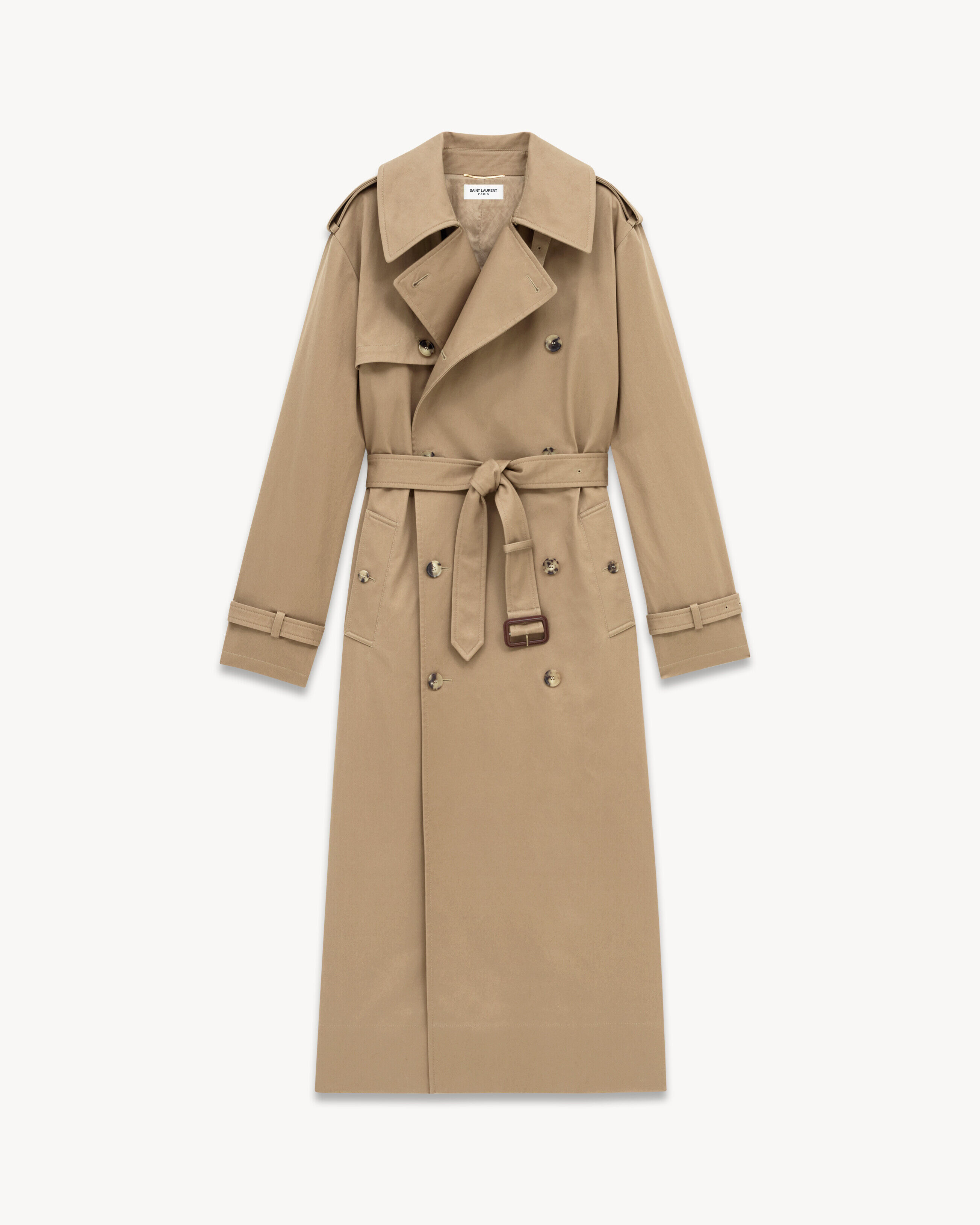 Saint Laurent Trench En Sergé De Coton - Beige - Femme - 34