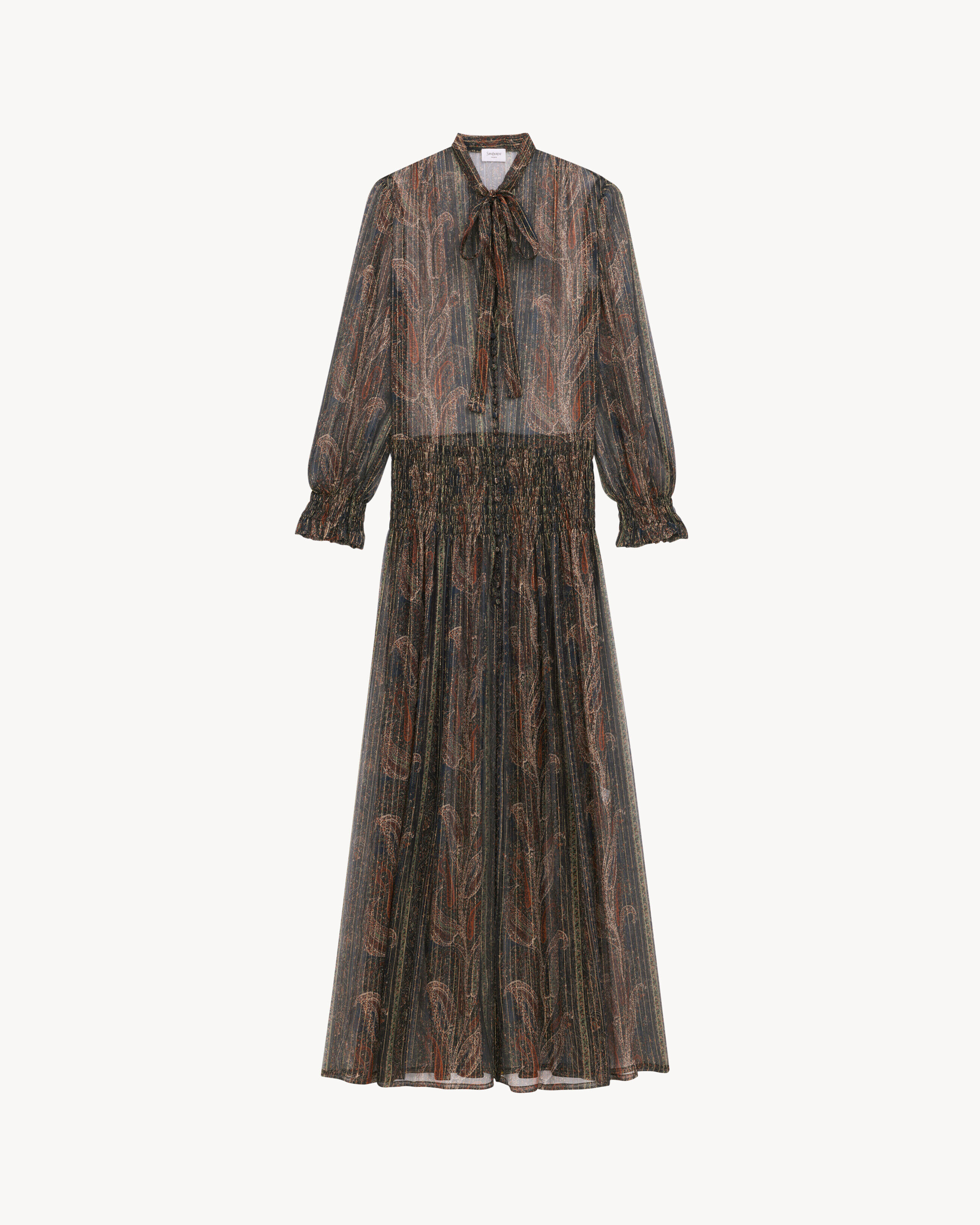 Saint Laurent Lavallière Dress In Lurex Paisley Silk Crepon - Black - Women - 36