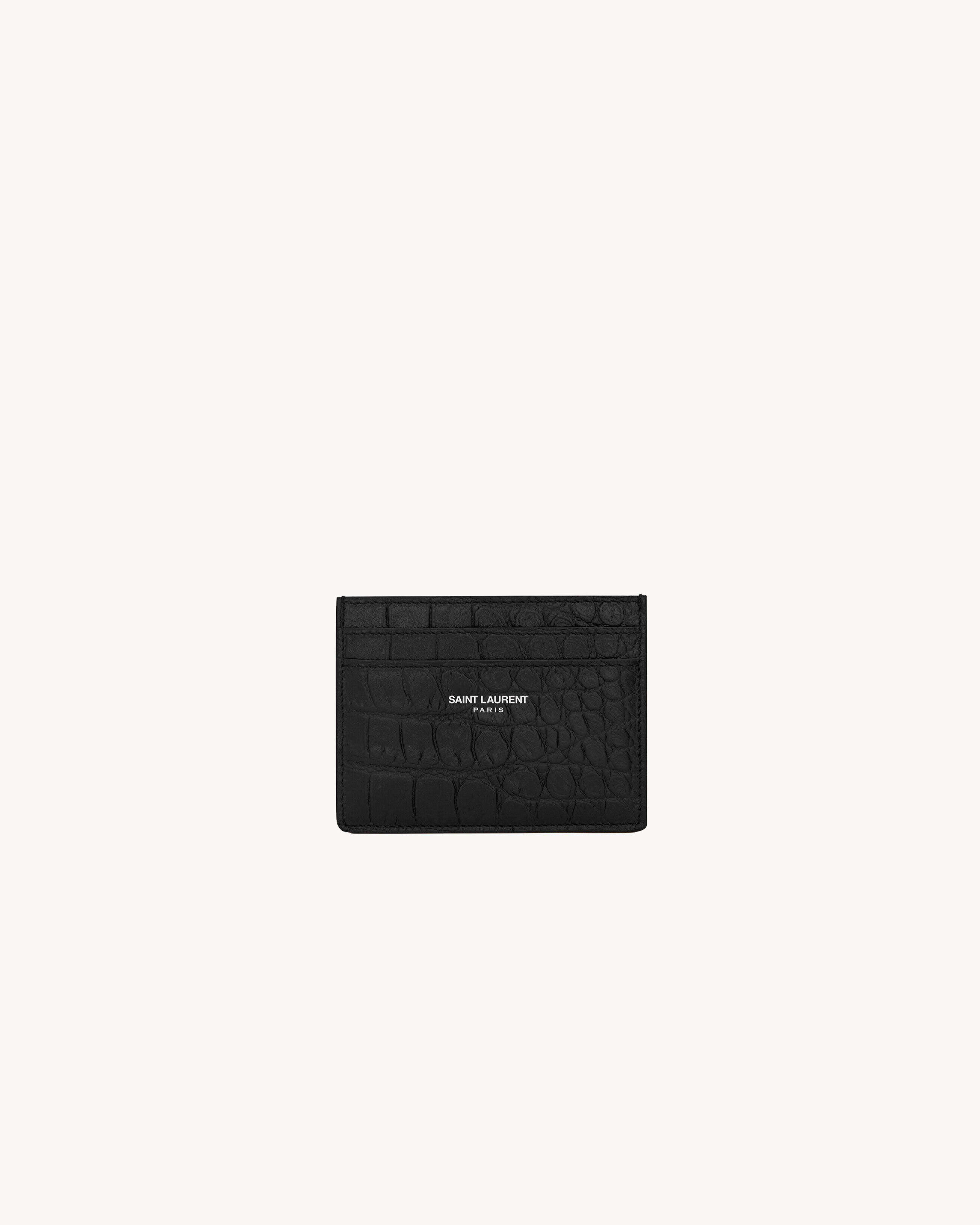 Saint Laurent Paris Credit Card Case In Crocodile-Embossed Leather - Black - Men