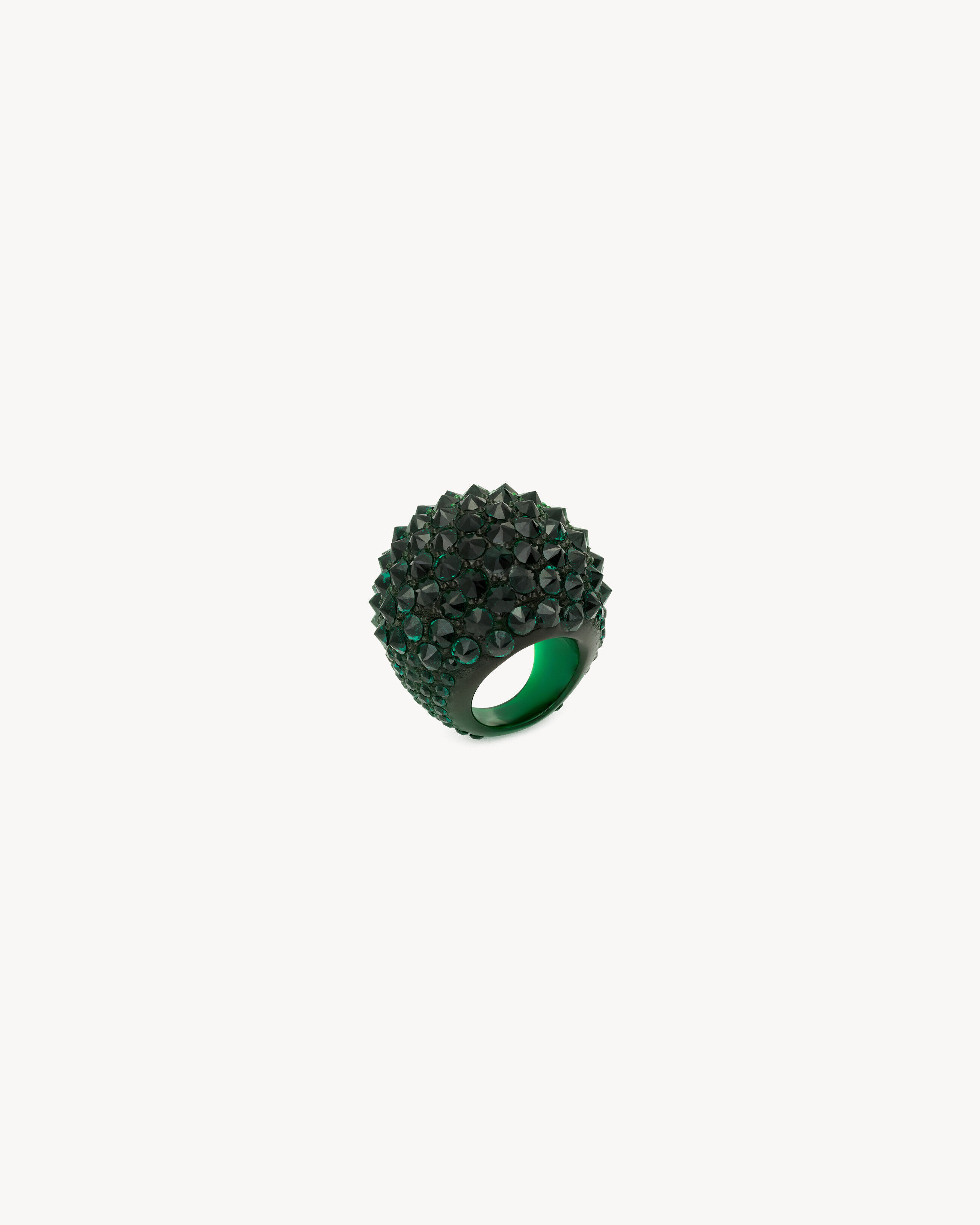 Saint Laurent Spiked Dome Ring In Crystal And Resin - Green - Women - 06