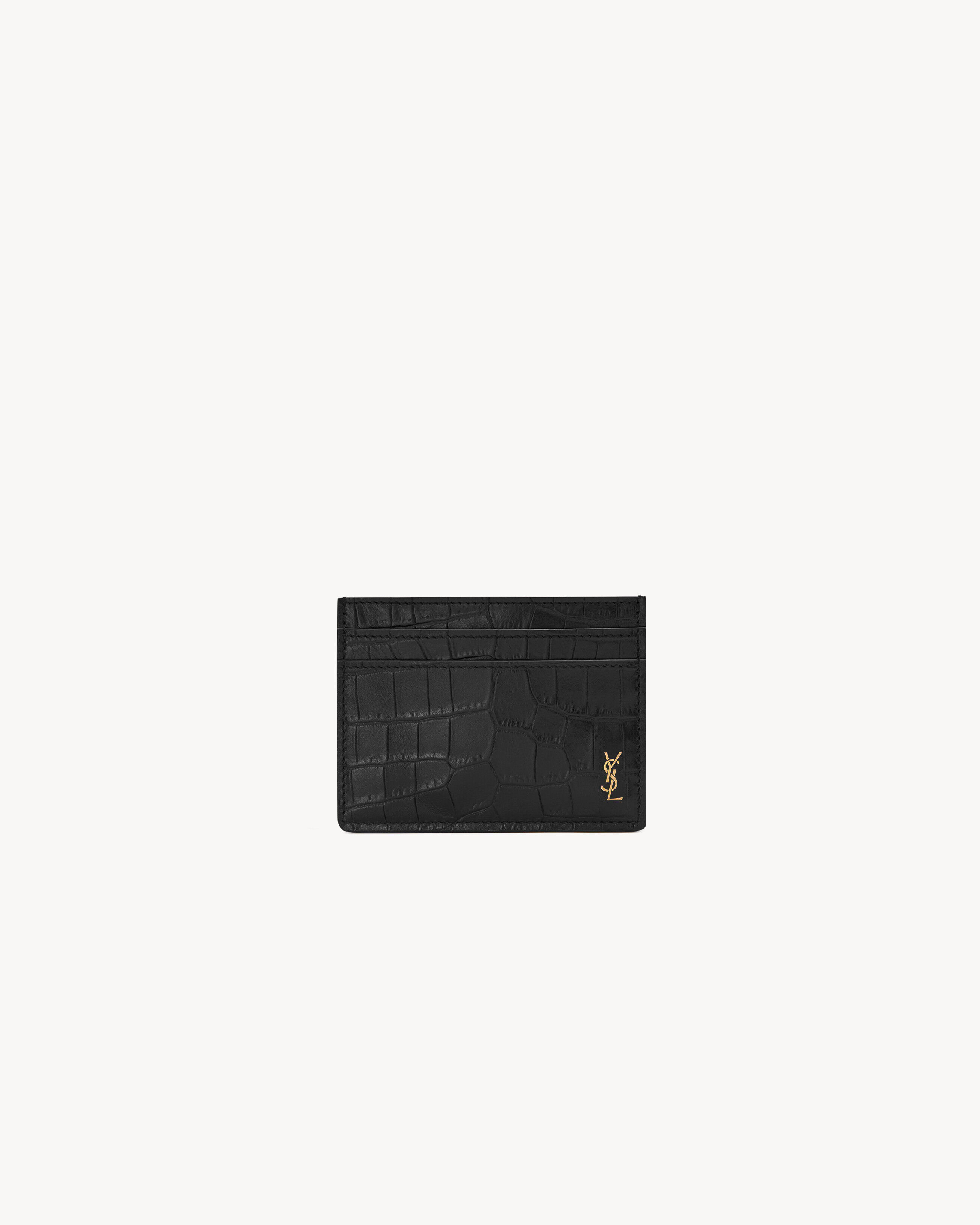Saint Laurent Tarjetero Tiny Cassandre Tiny De Piel Repujada De Cocodrilo Mate - Negro - Hombre