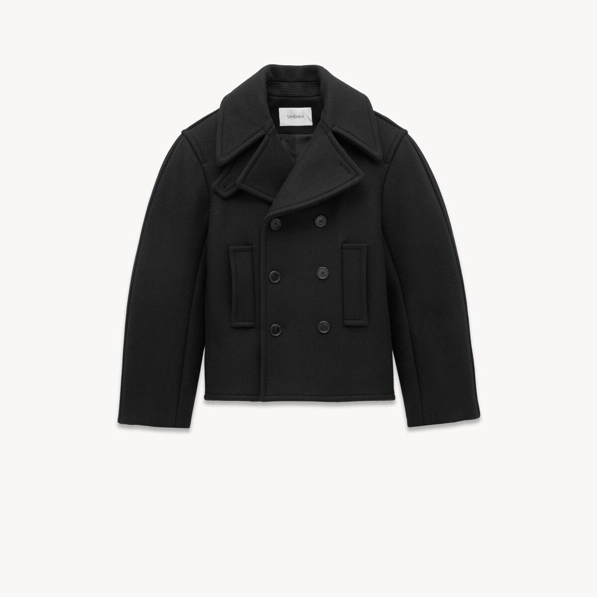 Saint Laurent Oversized Peacoat In Wool - Black - Women - T2