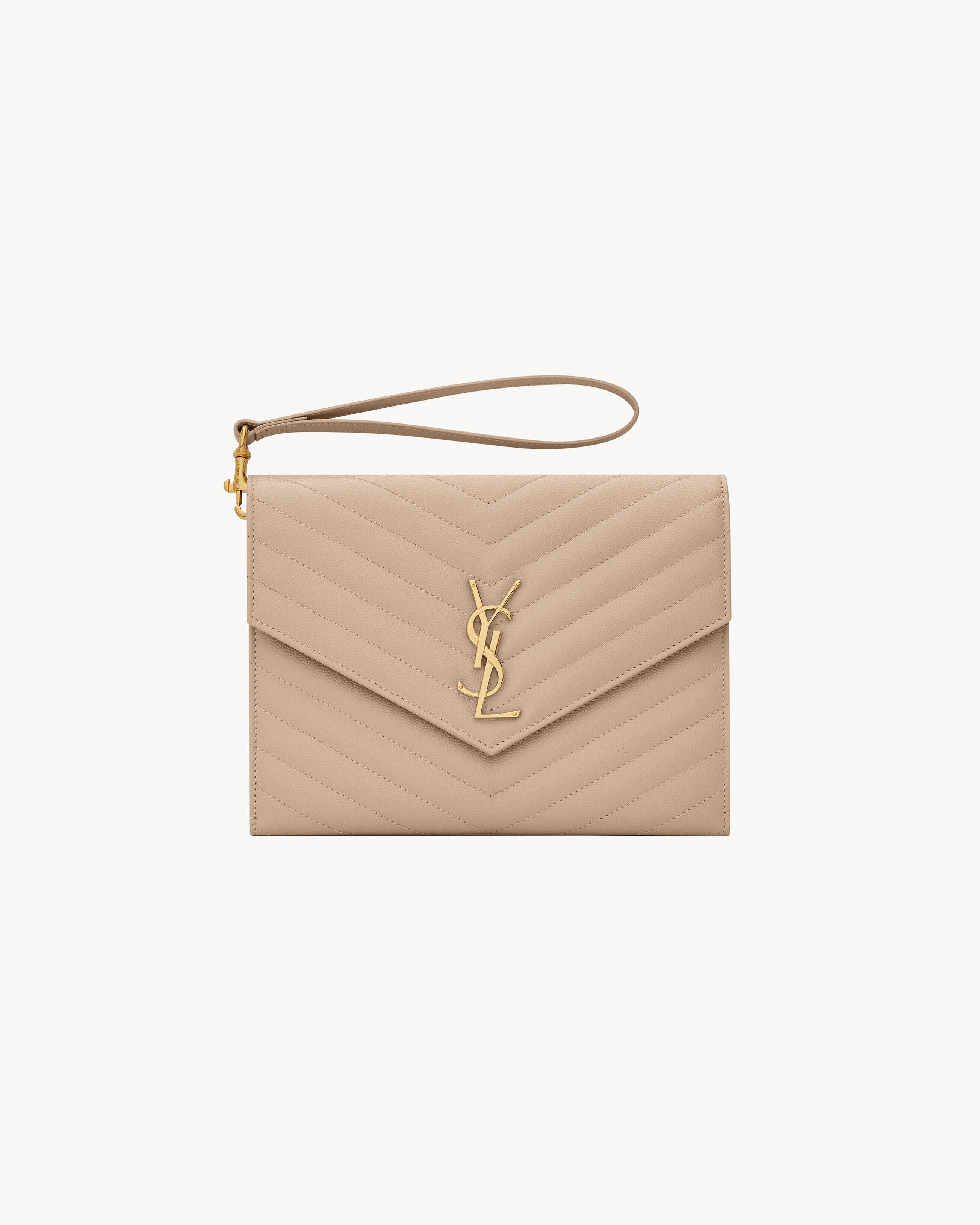 Saint Laurent Cassandre Matelassé Flap Pouch In Grain De Poudre Leather - Beige - Women