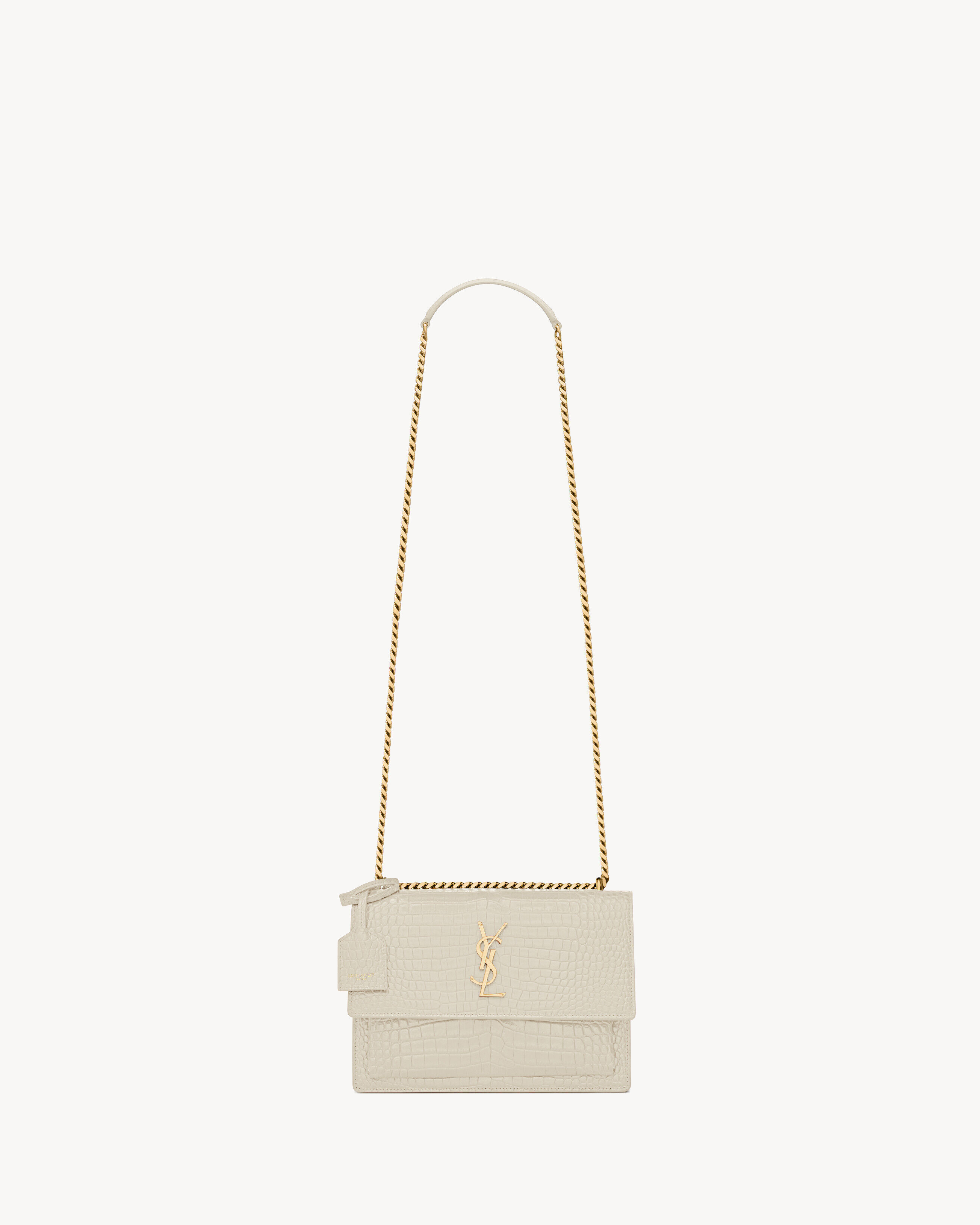 Saint Laurent Sunset Medium In Crocodile-Embossed Leather - White - Women