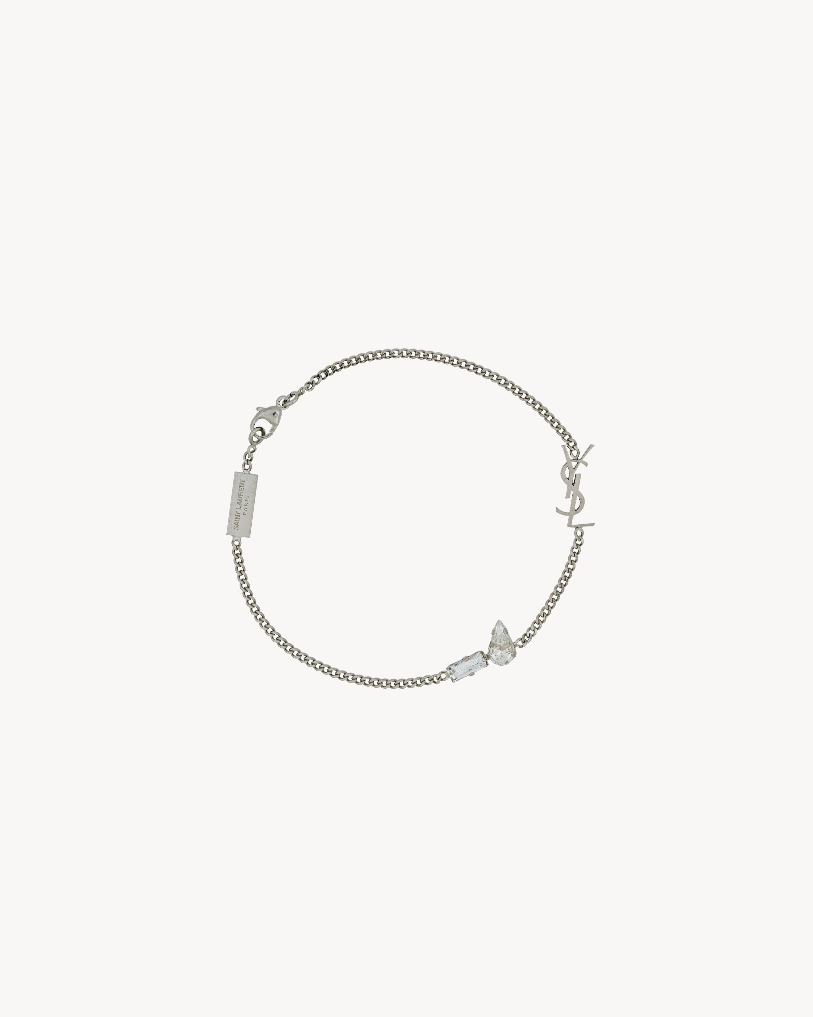 Saint Laurent Cassandre Charm Bracelet In Metal And Rhinestone - Silver - Women - S