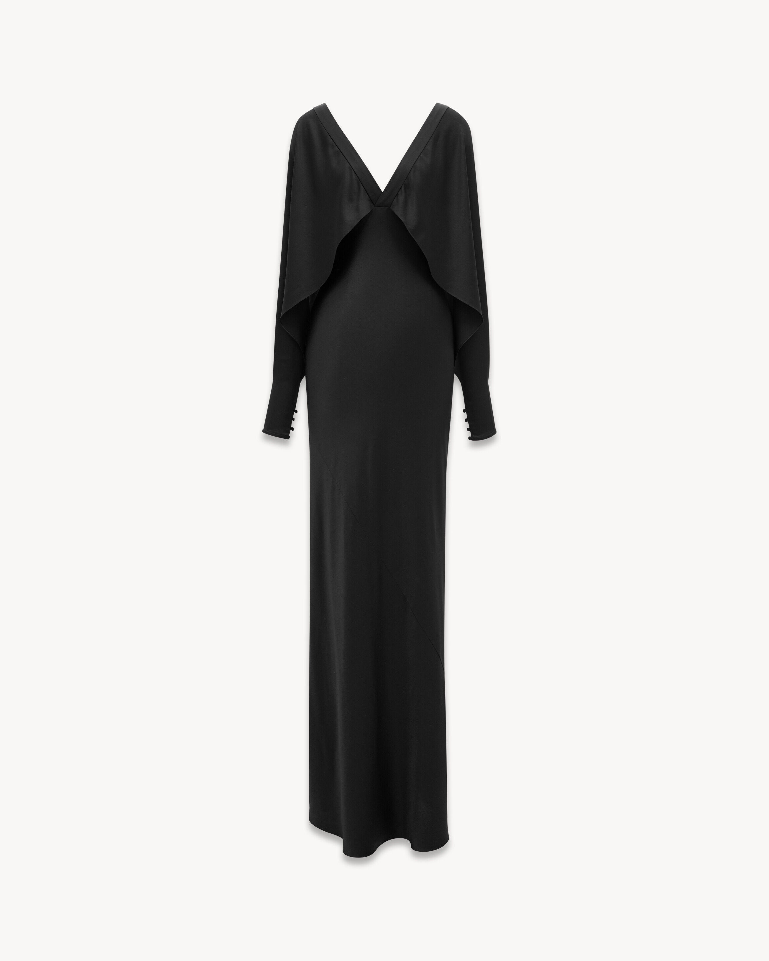 Saint Laurent Batwing Dress In Silk Satin - Black - Women - 38