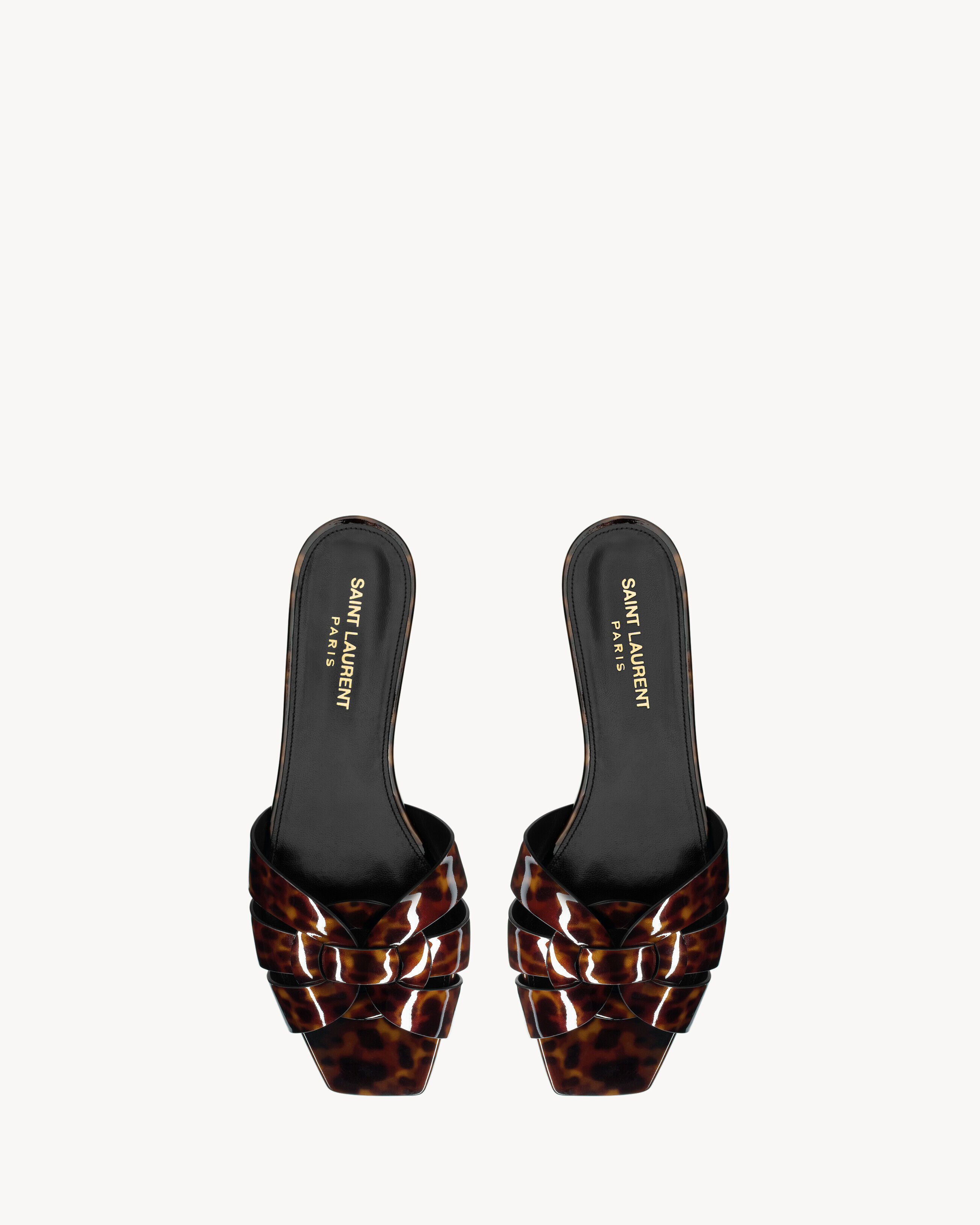 Saint Laurent Tribute Mules In Tortoiseshell Patent Leather - Amber - Women - 35