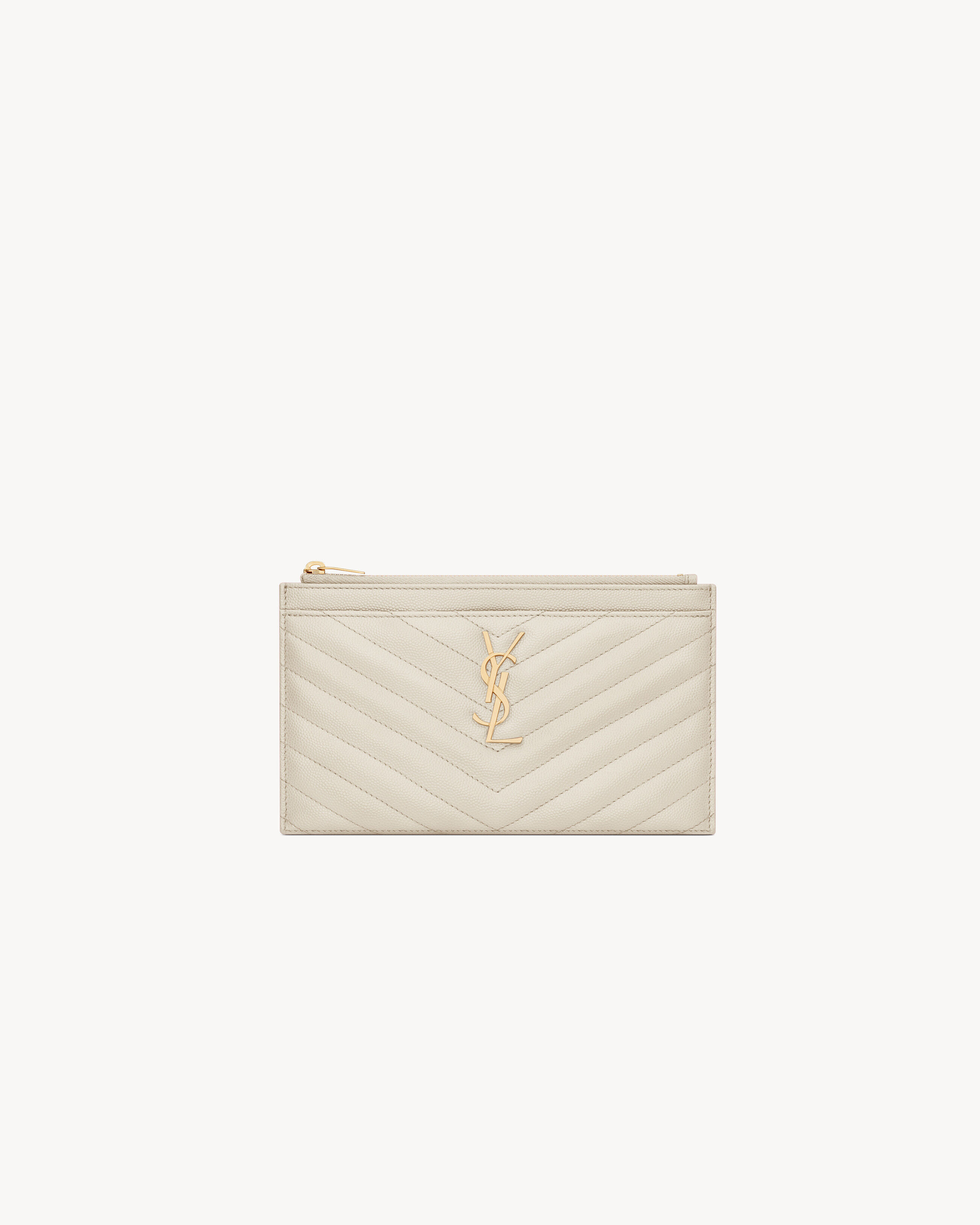 Saint Laurent Cassandre Matelassé Pouch In Grain De Poudre Leather - White - Women