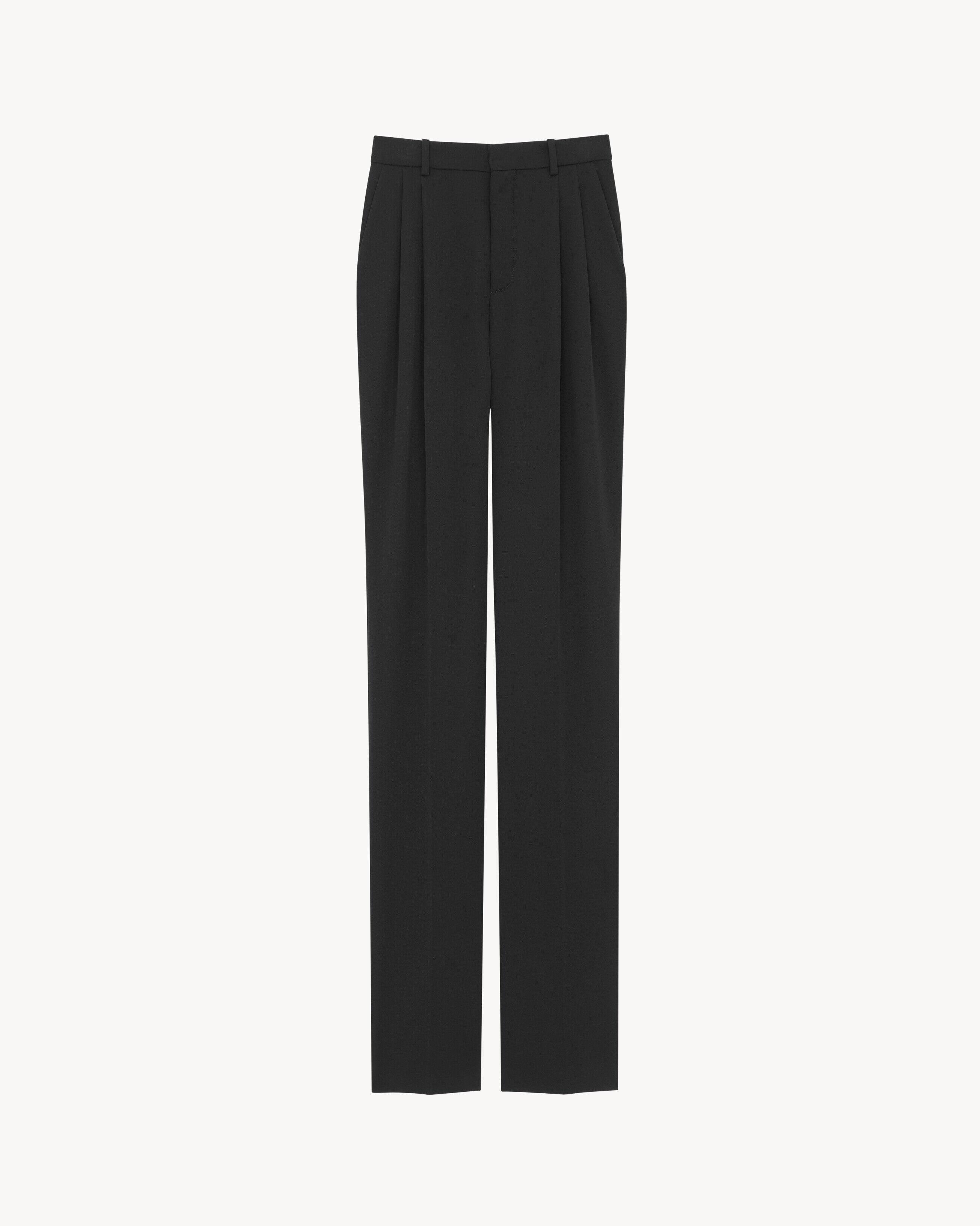 Saint Laurent Pantaloni A Vita Alta In Grain De Poudre - Nero - Donna - 38