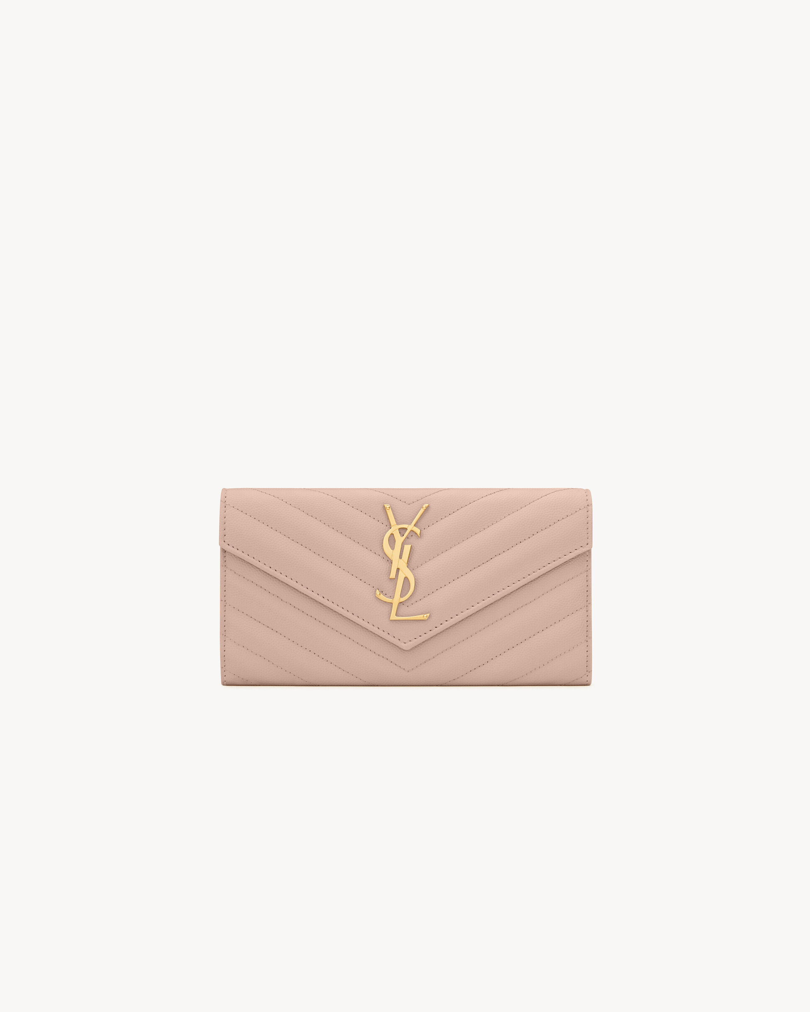 Saint Laurent Cassandre Matelassé Large Flap Wallet In Grain De Poudre Leather - Pink - Women