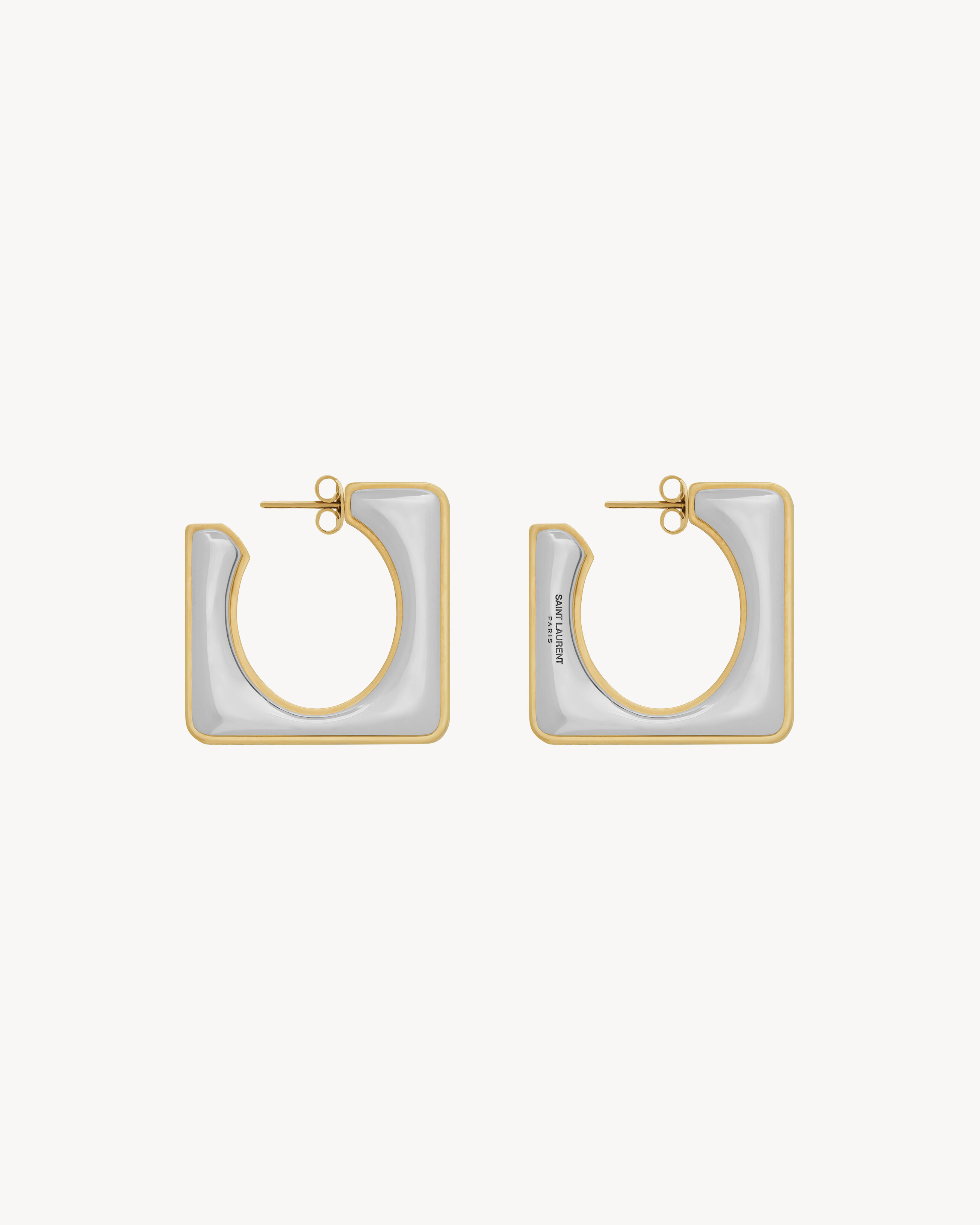 Saint Laurent Split Square Hoop Earrings In Metal - Silver - Women