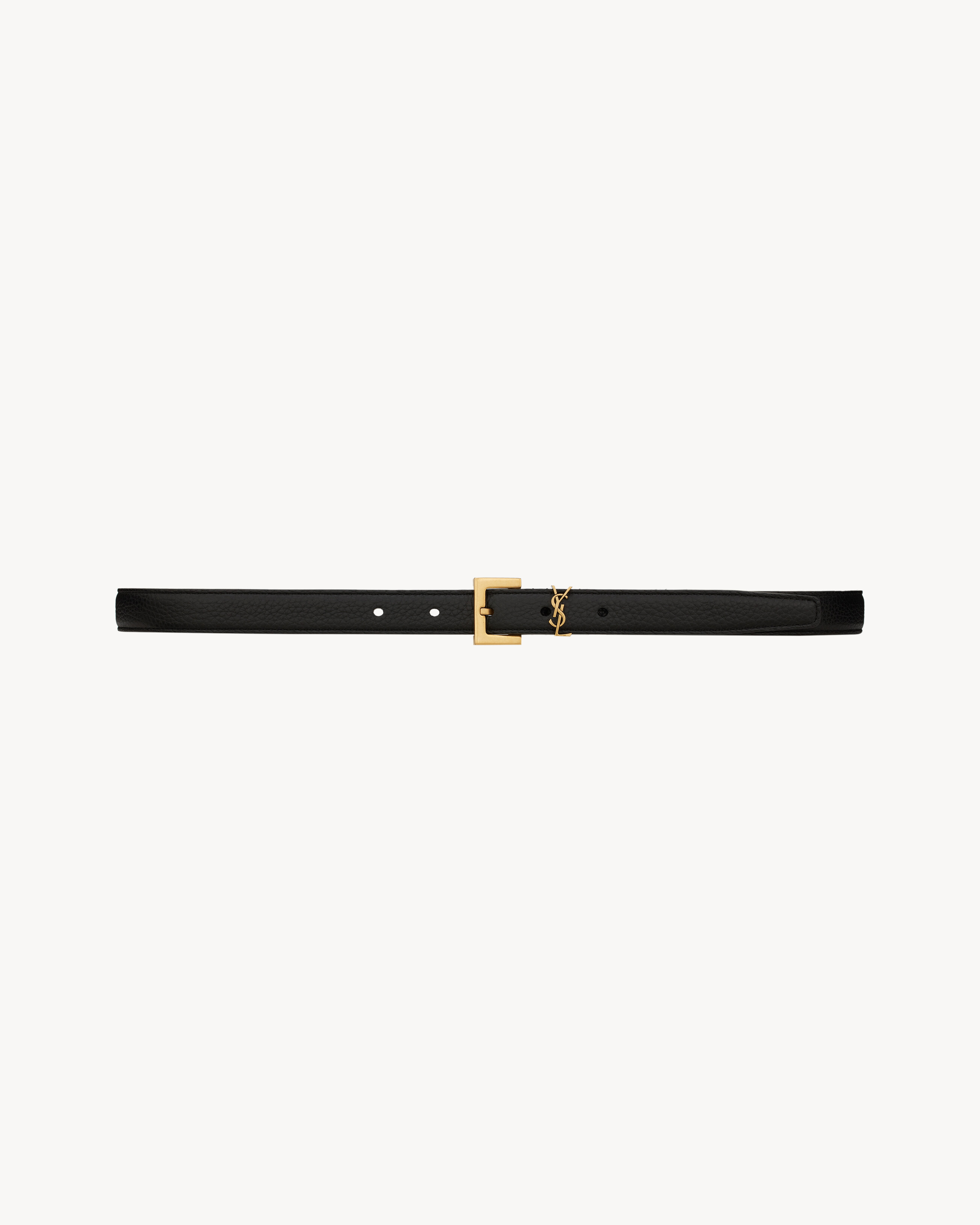 Saint Laurent Cassandre Thin Belt With Square Buckle In Grained Leather - Black - Women - 75