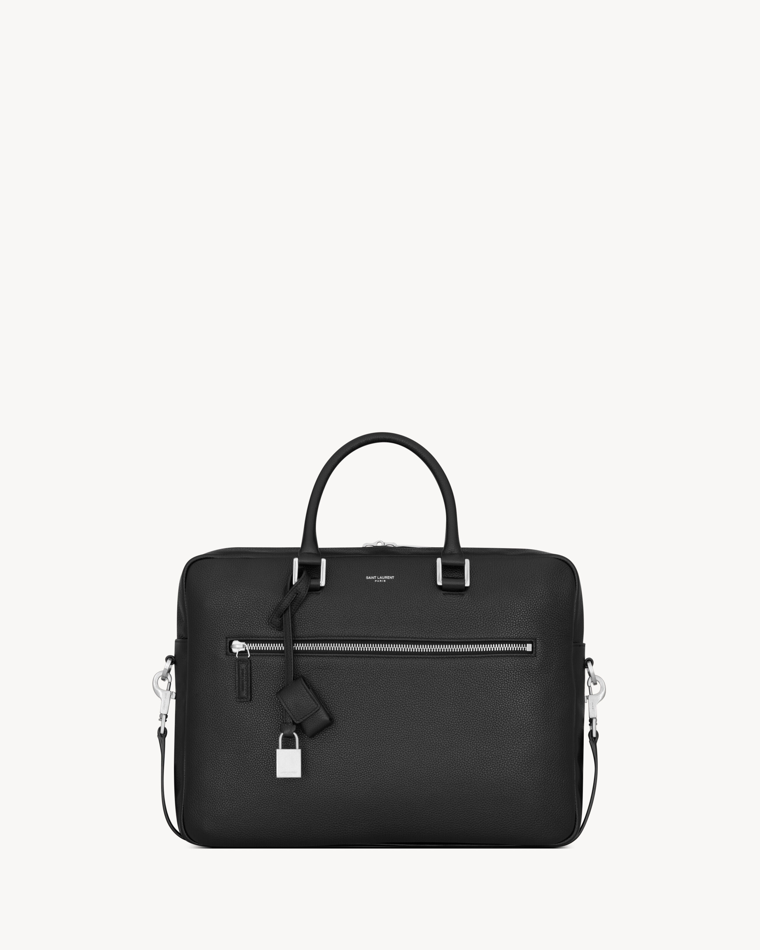 Saint Laurent Sac De Jour Briefcase In Grained Leather - Black - Men