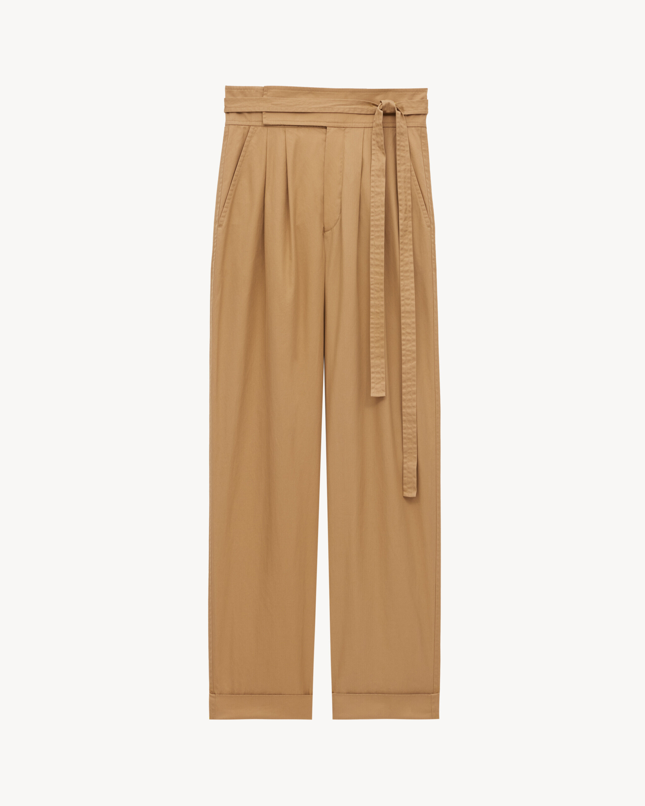 Saint Laurent Paperbag Pants In Cotton Poplin - Beige - Women - 42