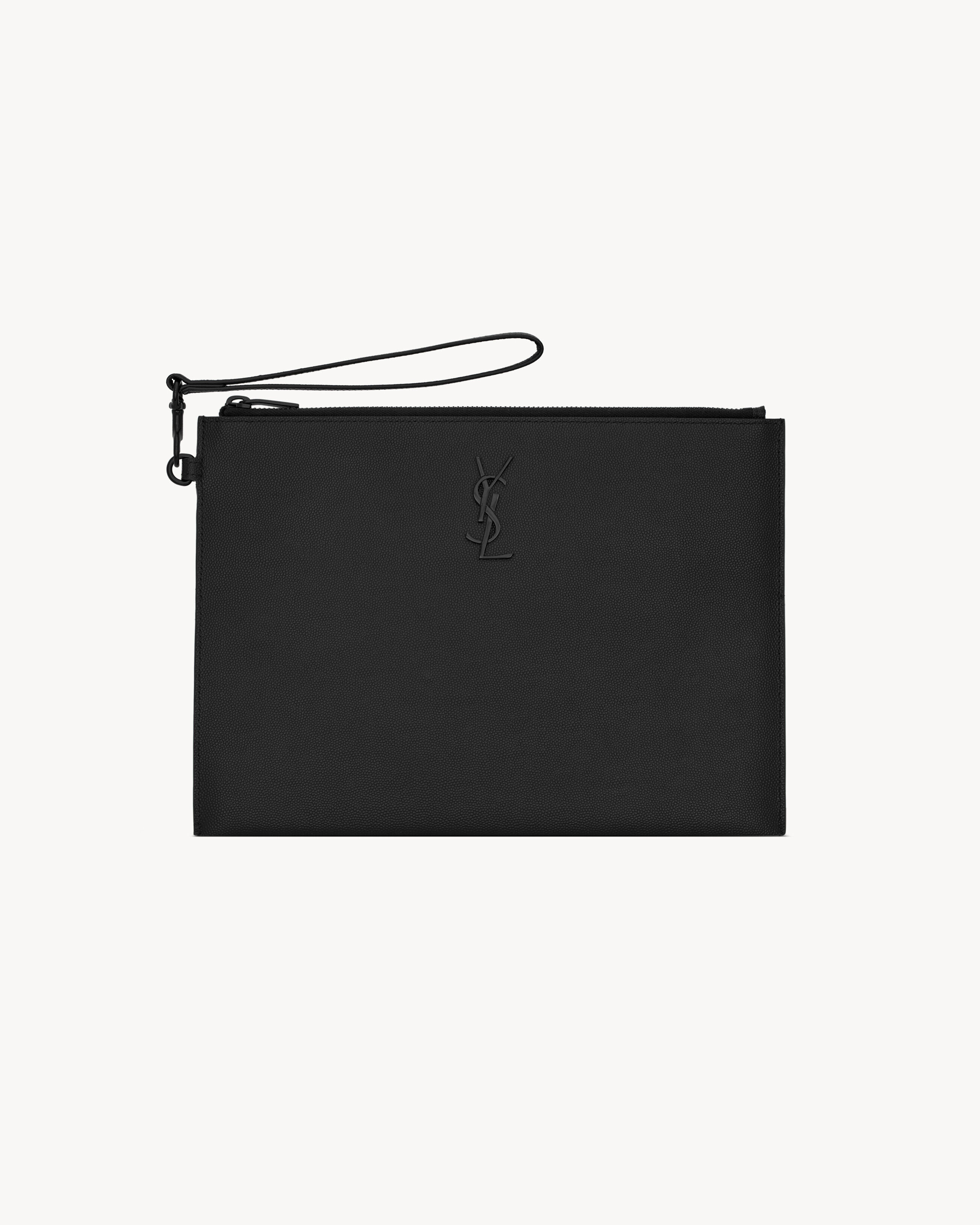 Saint Laurent Cassandre Zipped Tablet Holder In Grain De Poudre Leather - Black - Men